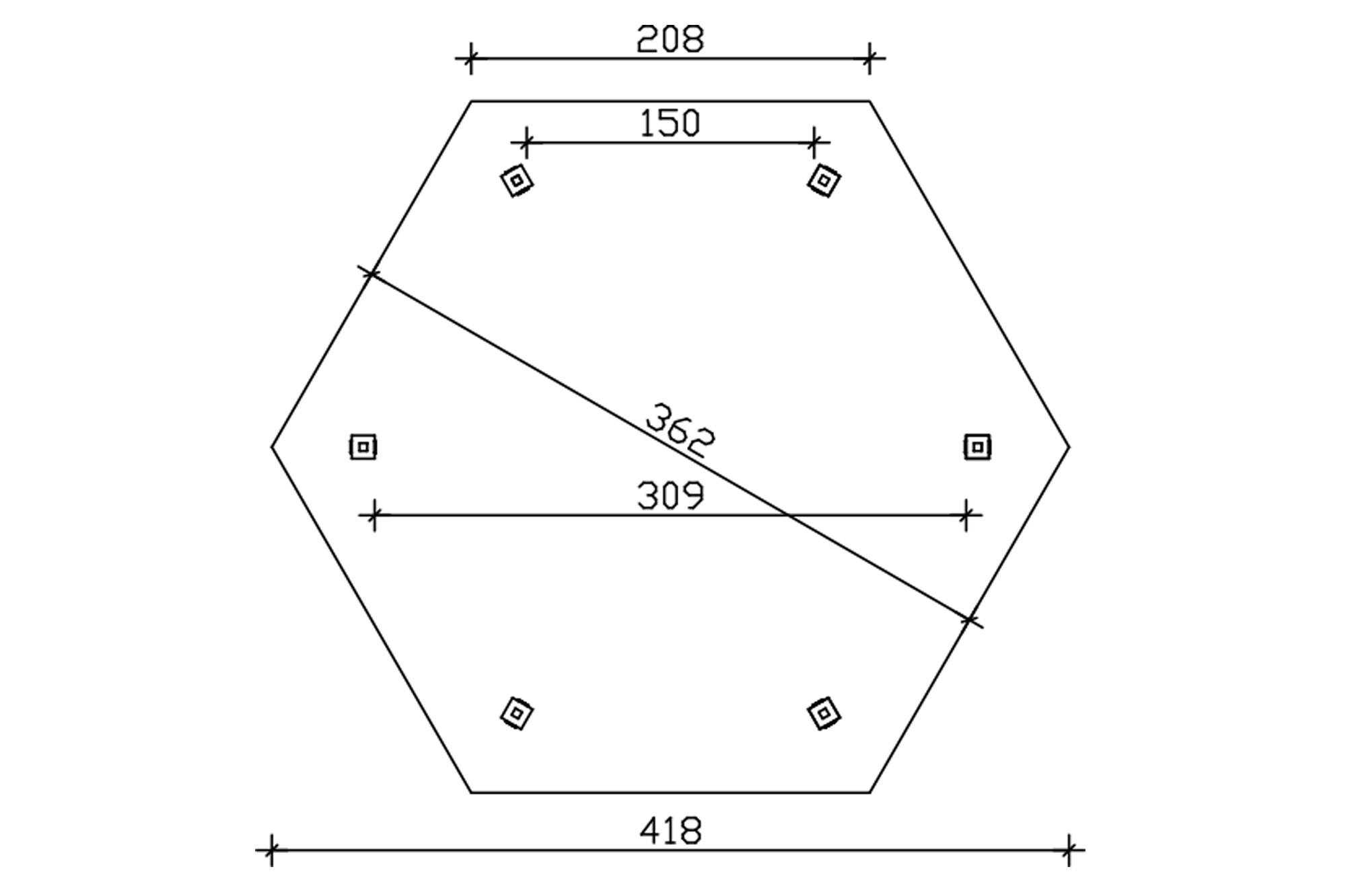 Gloriette VERSAILLES (ø 418cm) hexagonale, bois lamellé-collé, traitement coloré blanc