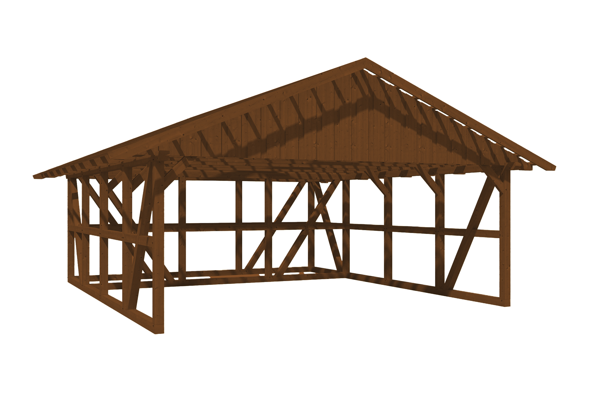 Produktbild: Carport Schwarzwald 684 x 772 cm mit Abstellraum, mit Dachlatten, farblich behandelt in nussbaum