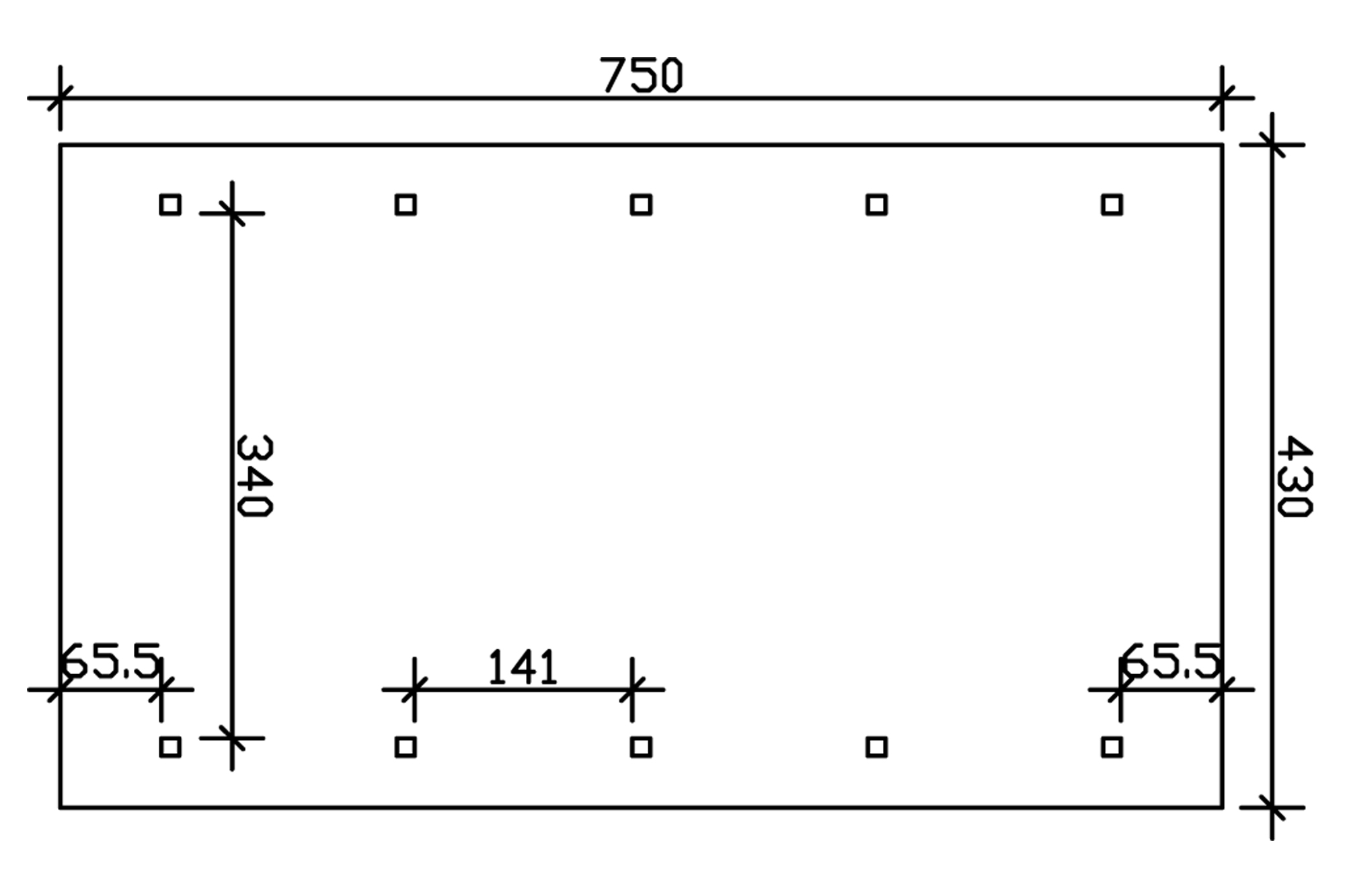 Grafik (Grundriss): Carport Wallgau 430 x 750 cm