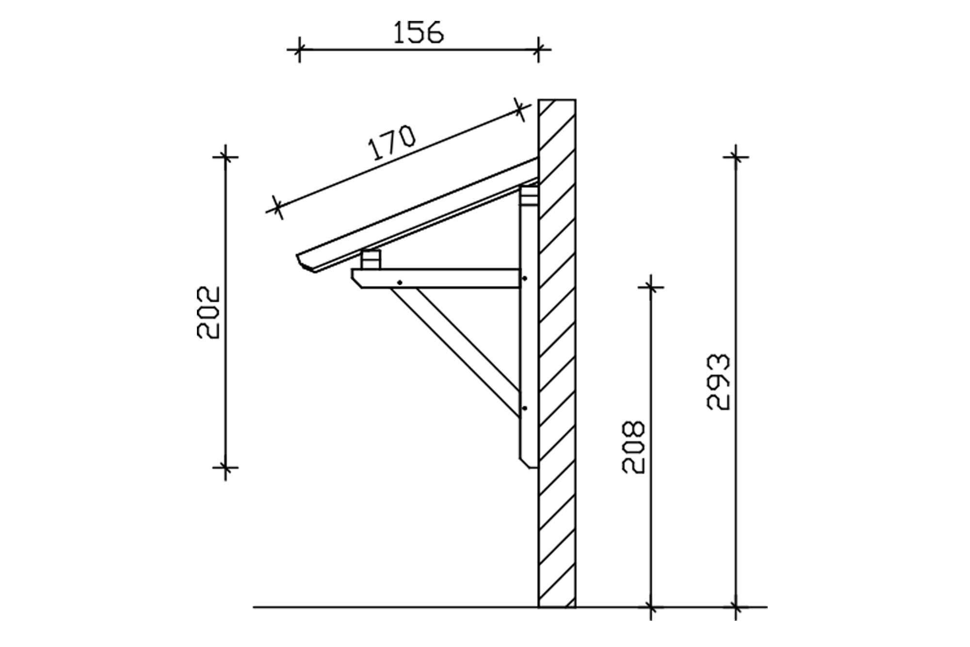 Huisdeur-afdak Paderborn 1, schuin dak 242x156cm, onbehandeld