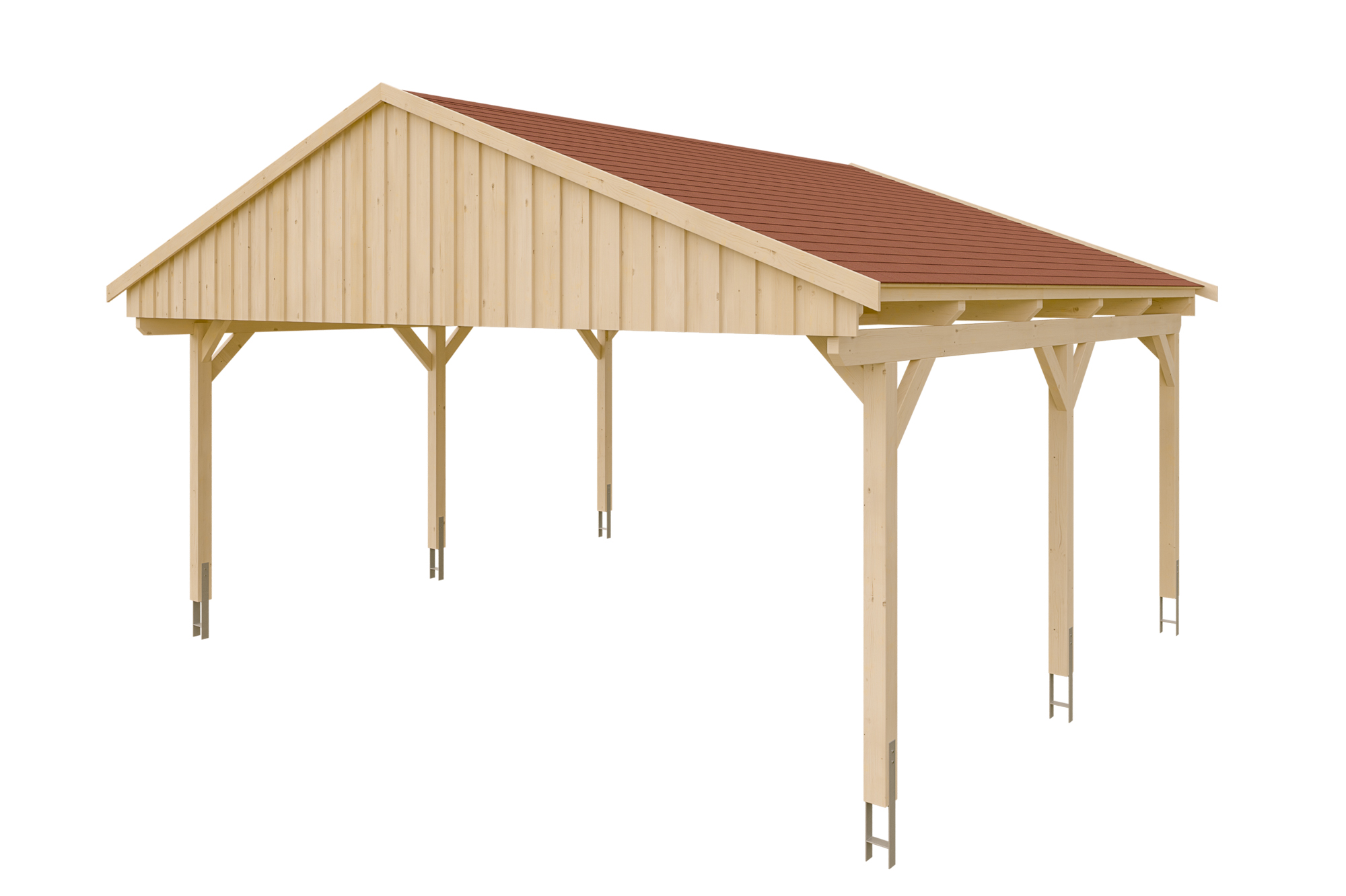 Produktbild: Carport Fichtelberg 618 x 566 cm, mit roten Dachschindeln