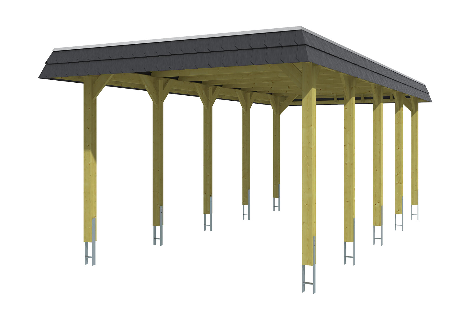 Carport Spreewald, zwarte plaat met leisteenuiterlijk 345 x 741 cm, groen geïmpregneerd, met dakbetimmering en EPDM-folie