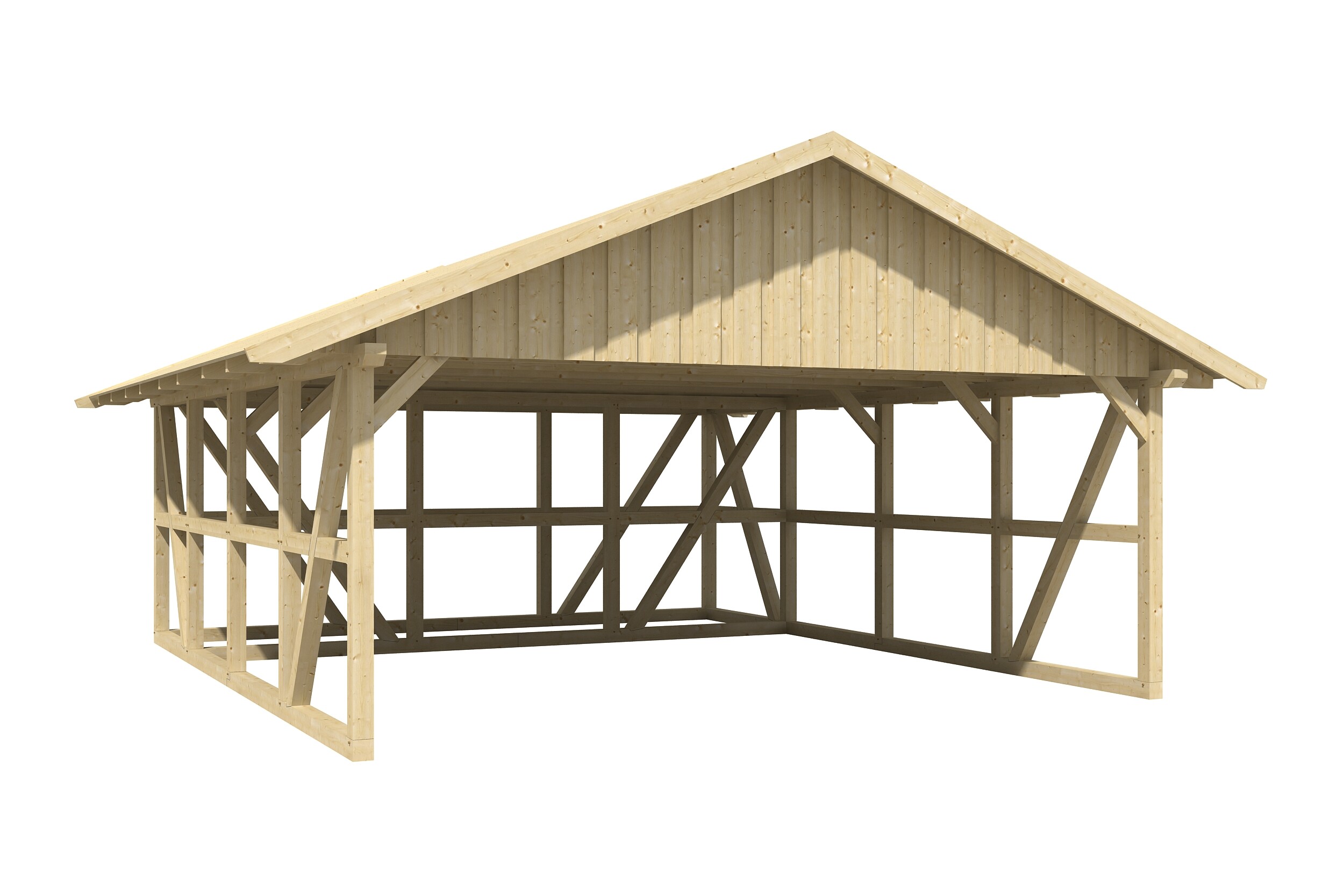 Carport Schwarzwald 684 x 772 cm mit Abstellraum 3, natur, mit Dachschalung