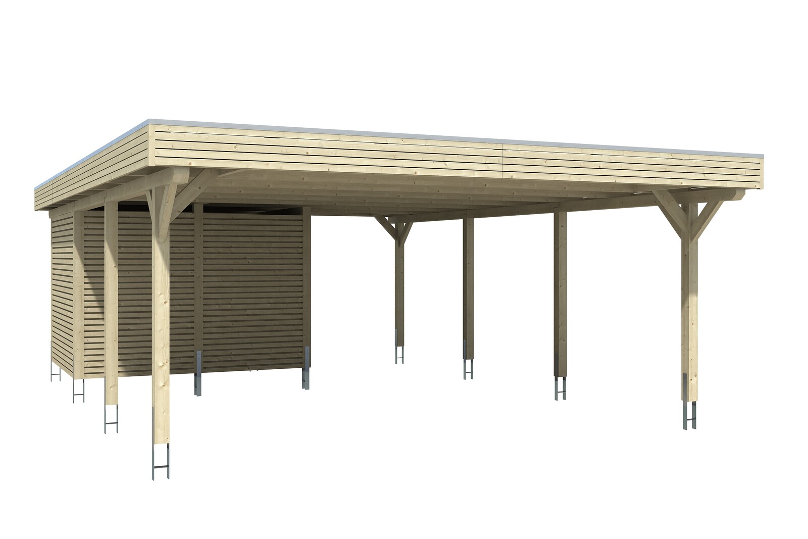 Carport Spessart 611 x 846 cm mit Abstellraum, natur