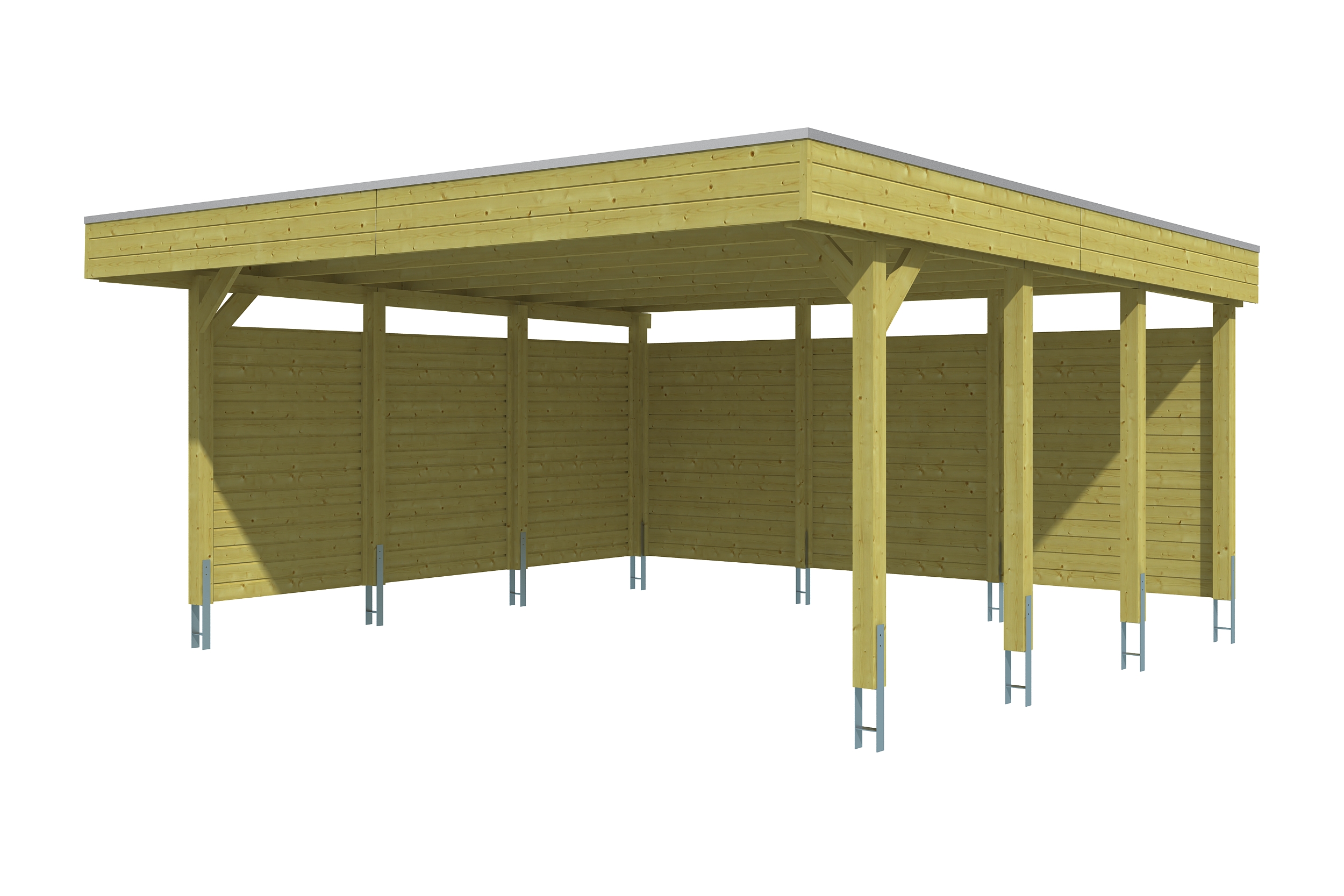Carport Friesland Set 3 557 x 555 cm, met zij- en achterwand, groen geïmpregneerd, met Aluminium dakplaten