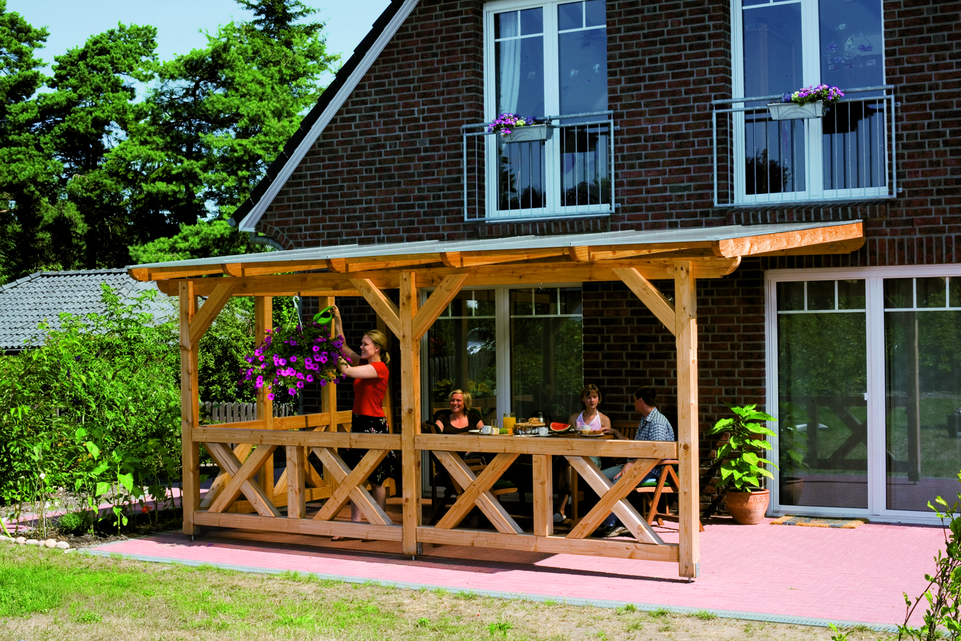 Brüstung Andreaskreuz 170 x 84 cm, Douglasie, nussbaum