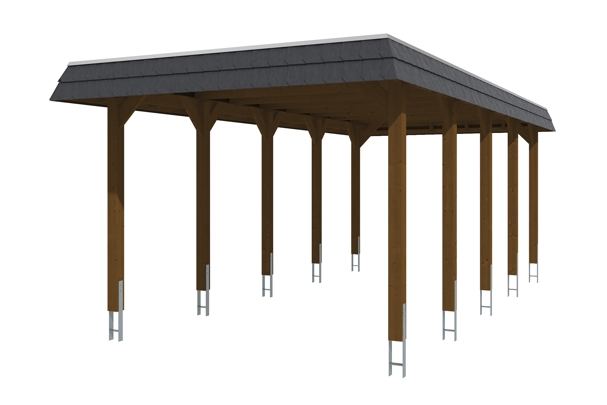 Produktbild: Carport Spreewald 345 x 741 cm mit schwarzer Blende, farblich behandelt in nussbaum