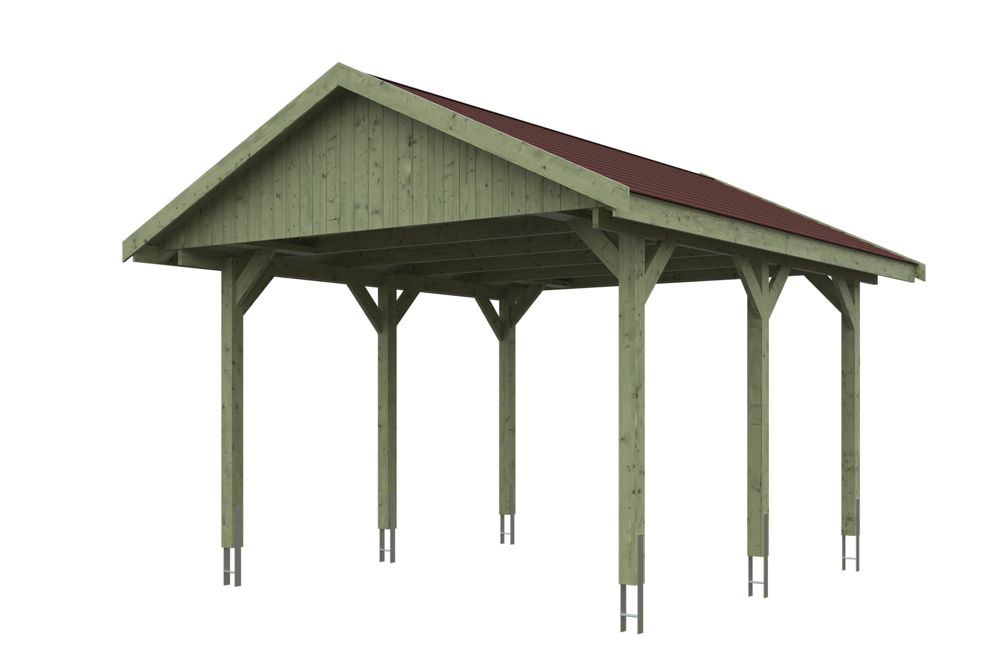 Produktbild: Carport Wallgau 430 x 500 cm, mit roten Dachschindeln, grün imprägniert