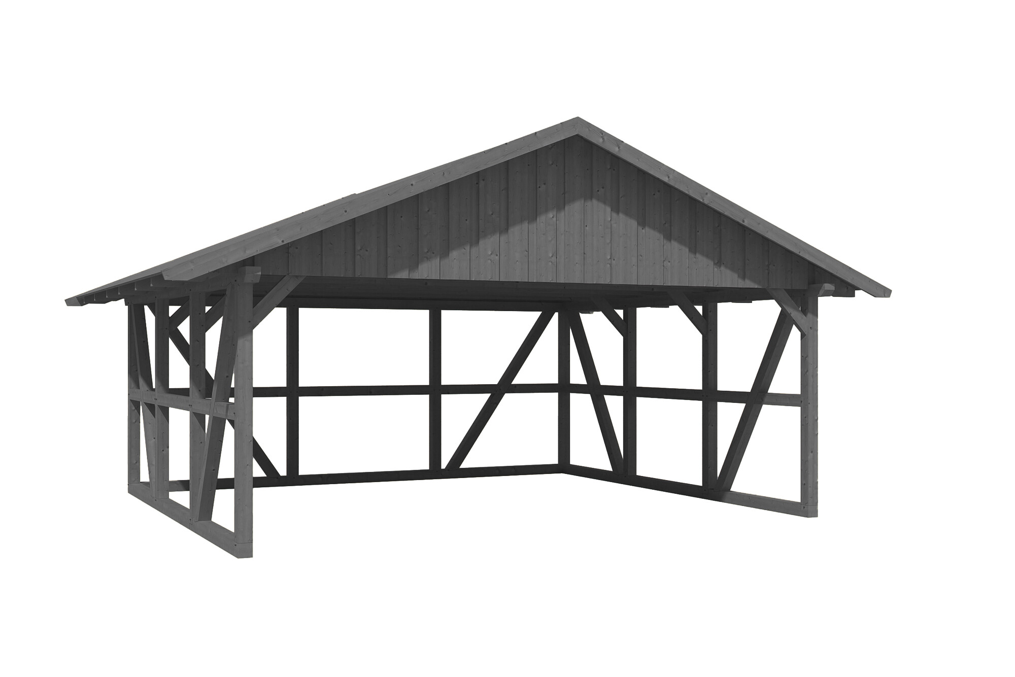 Carport Schwarzwald 684 x 600 cm mit Rückwand, schiefergrau, mit Dachschalung