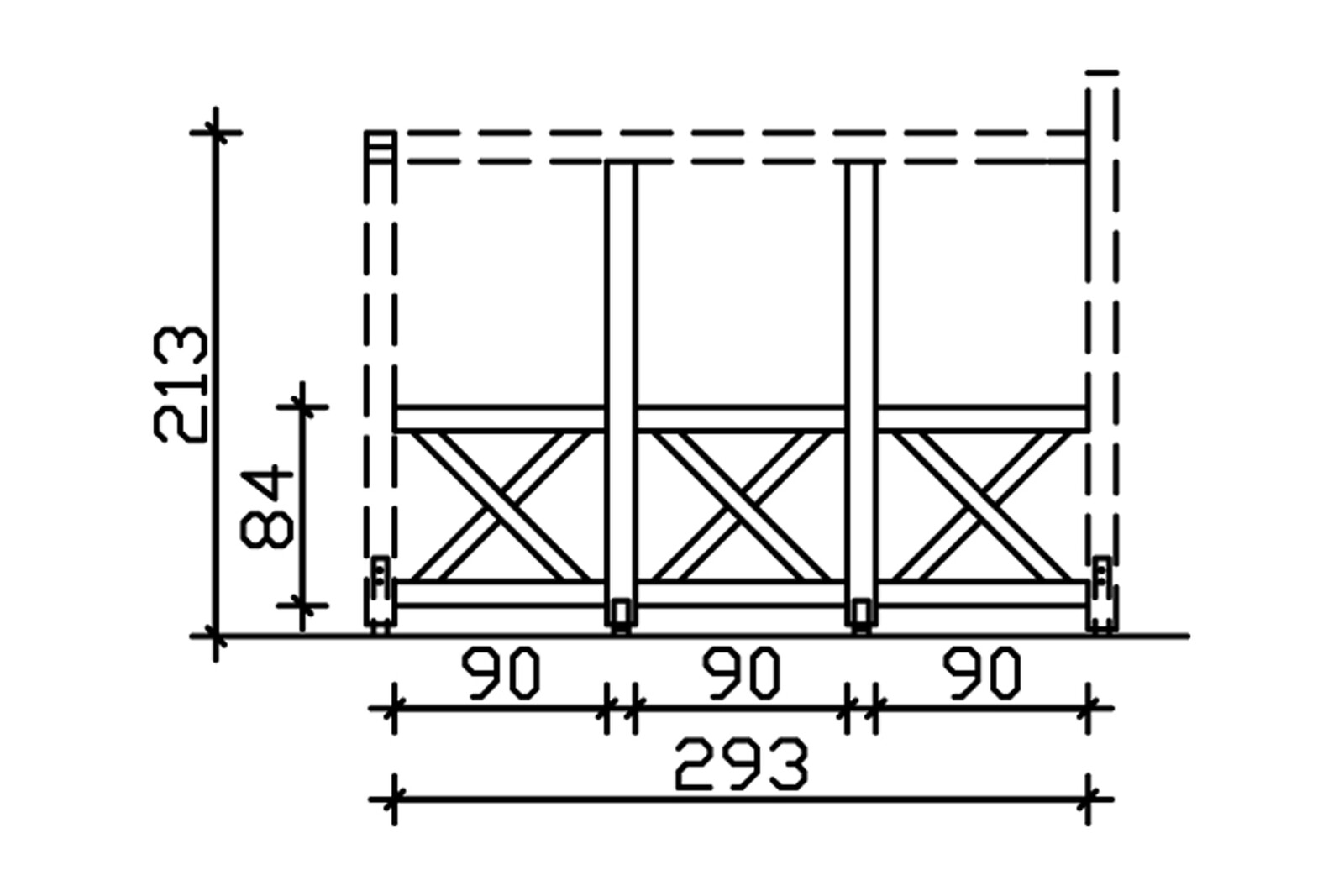 Seitenwand Andreaskreuz (FS) 293 x 210 cm, Fichte, natur