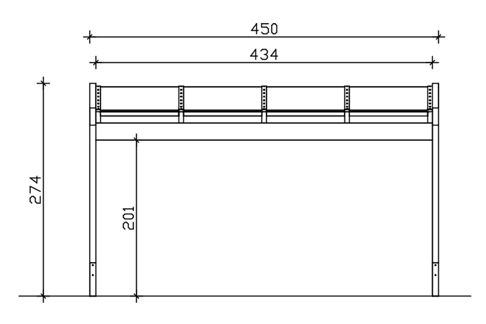 Terrasoverkapping Novara 450 x 259 cm, gelamineerd hout, onbehandeld