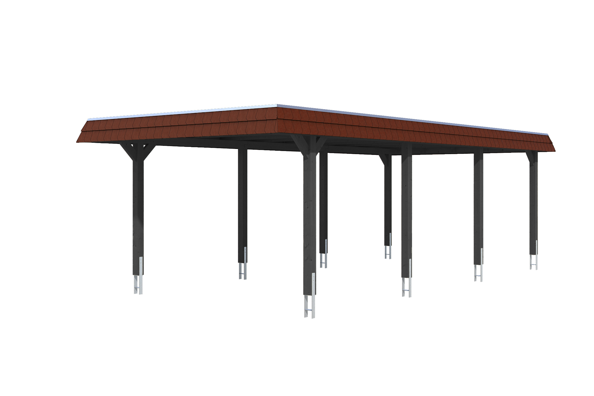 Produktbild: Carport Wendland 409 x 870 cm, mit roter Blende, farblich behandelt in anthrazit