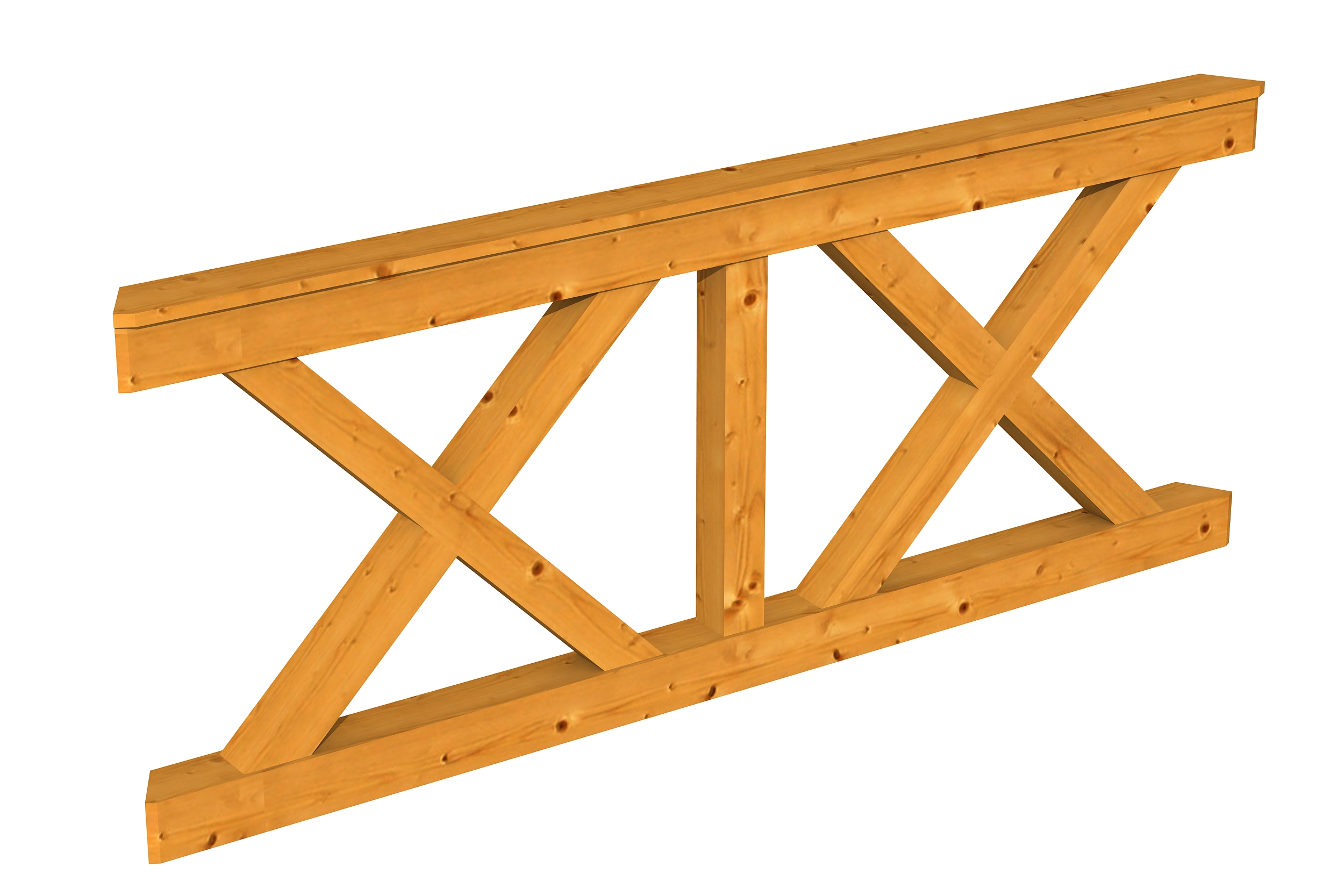 Leuning met andreaskruisen 210 x 84 cm, voor Nice 4, gelakt in licht eiken