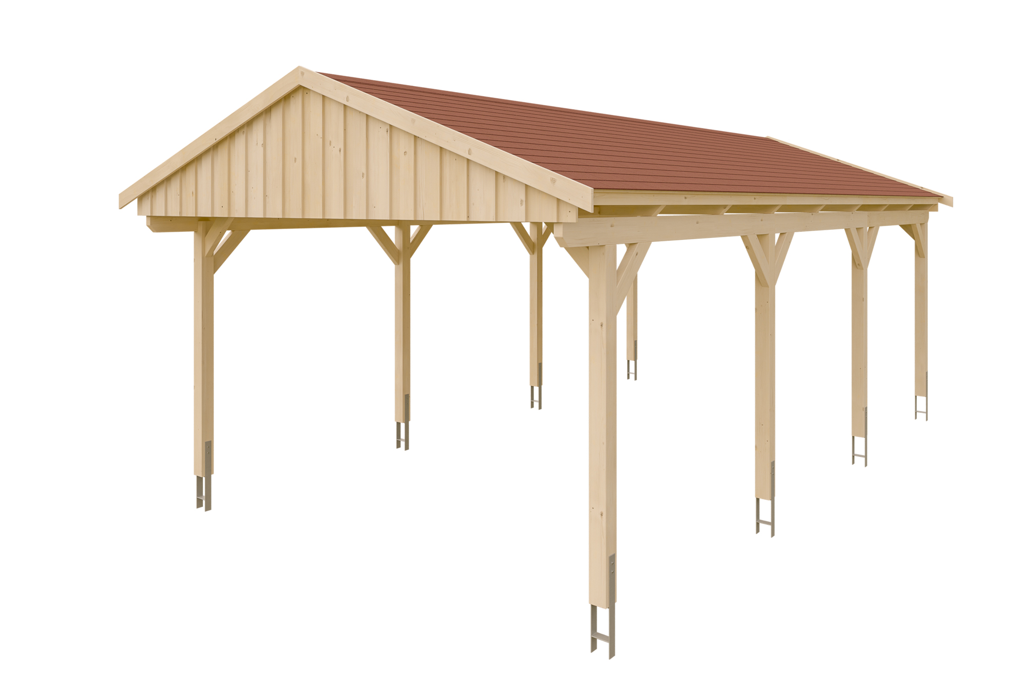 Produktbild: Carport Fichtelberg 423 x 808 cm, mit roten Dachschindeln