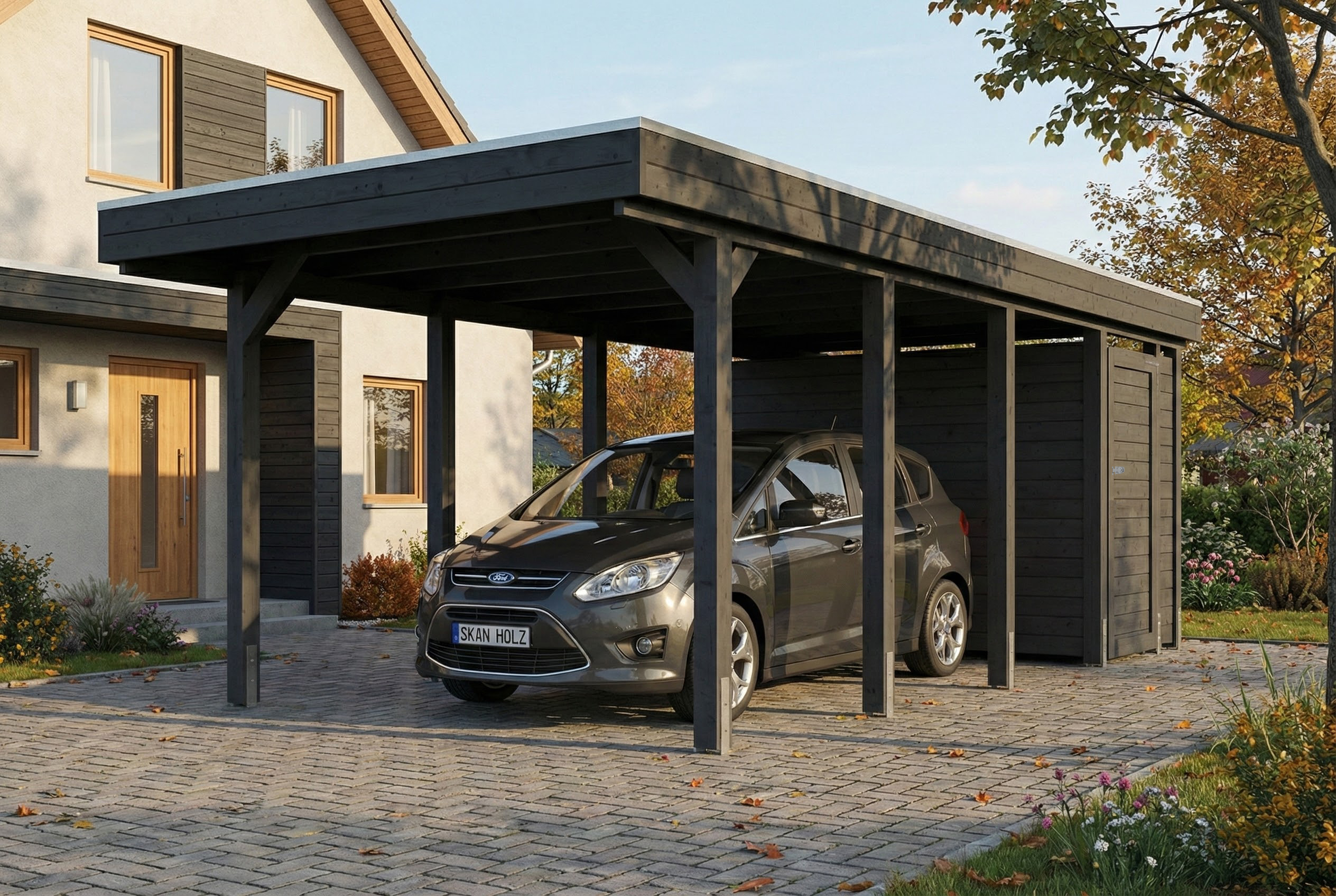 Carport Friesland Set B, 320 x 708 cm, mit Abstellraum, anthrazit