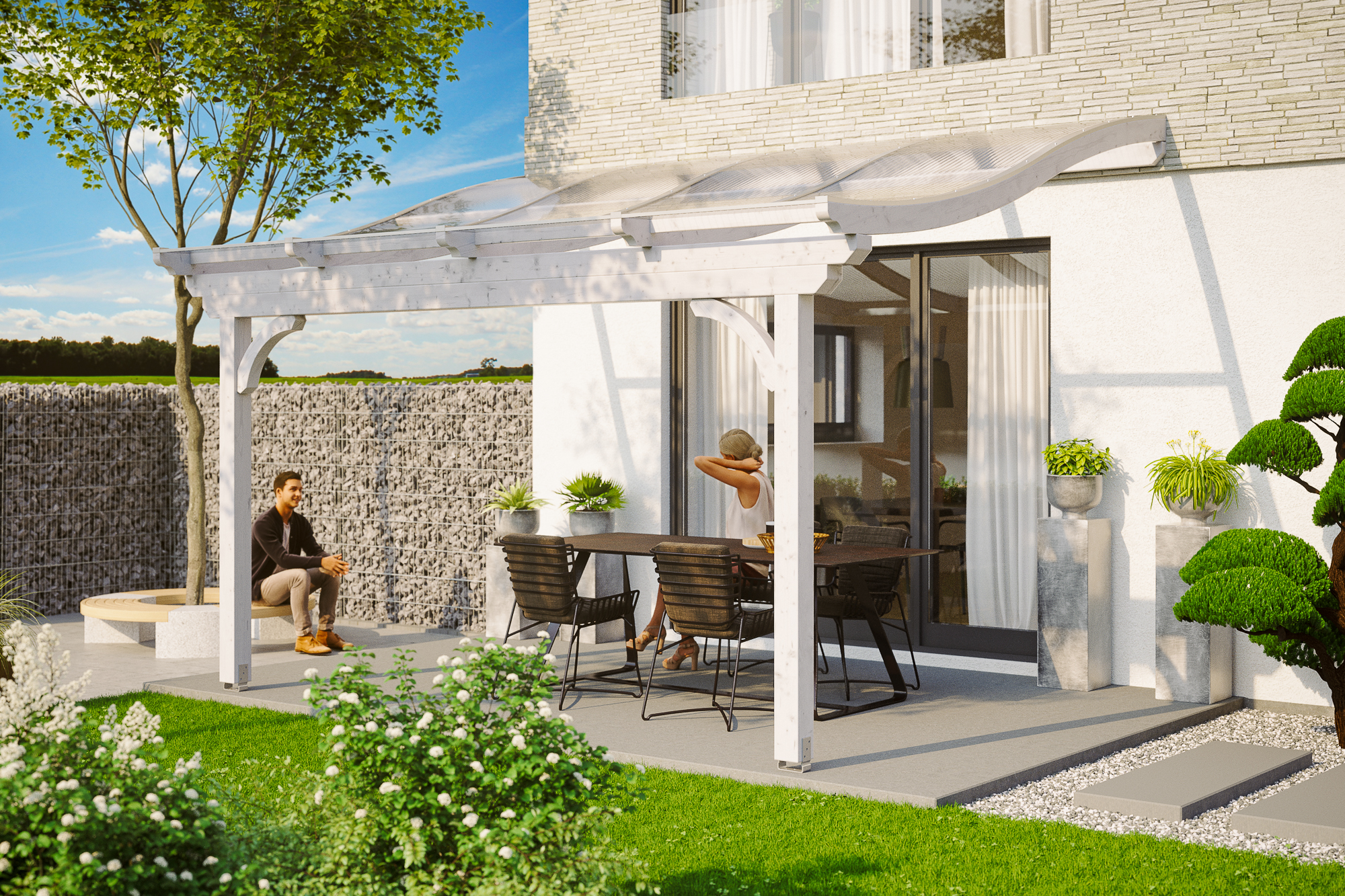 Ambientebild: Terrassenüberdachung Verona, Breite 434 cm, farblich behandelt in weiß