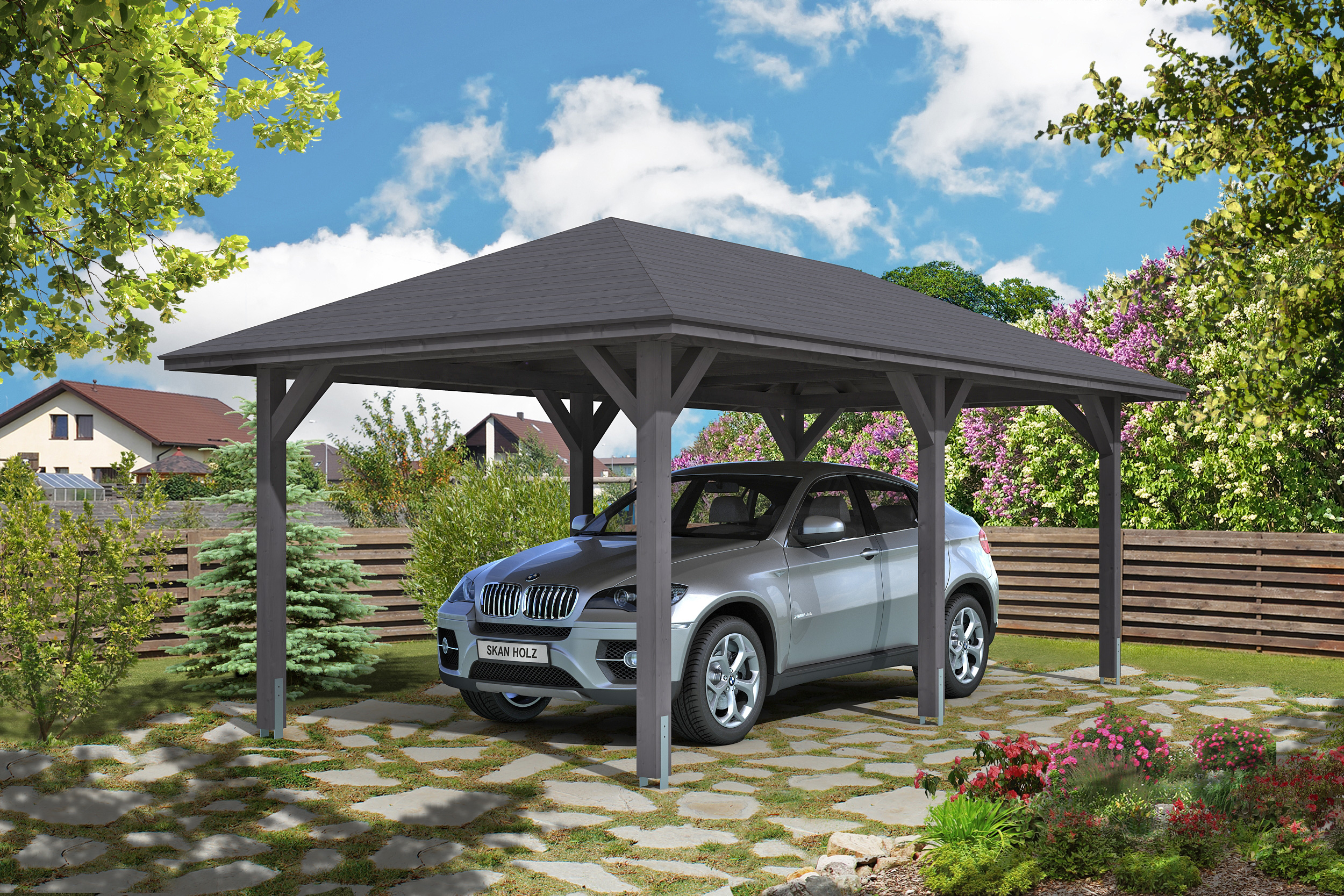 Ambientebild: Carport Taunus Größe 1, farblich behandelt in schiefergrau