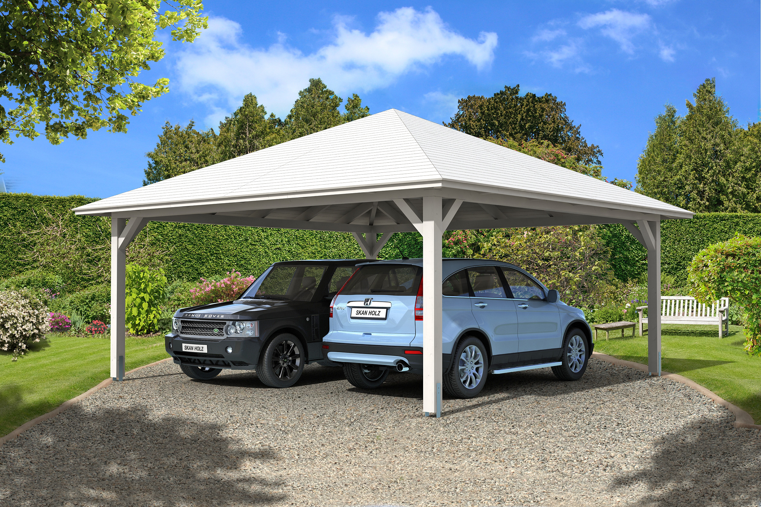 Ambientebild: Carport Taunus Größe 3, farblich behandelt in weiß