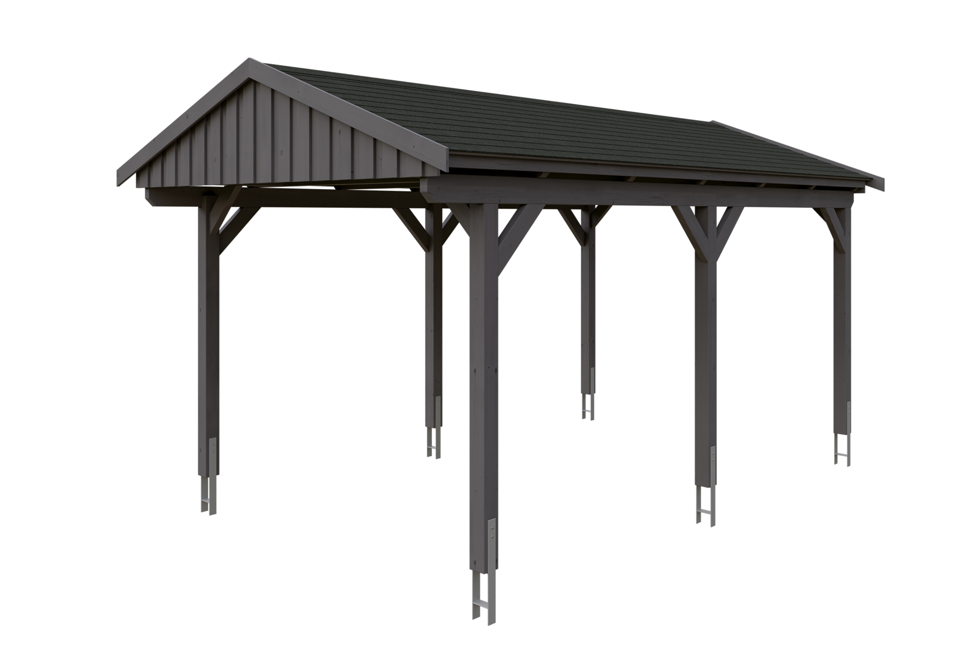 Carport FICHTELBERG 317 x 566 cm, avec bardeaux noirs, traitement coloré gris ardoise