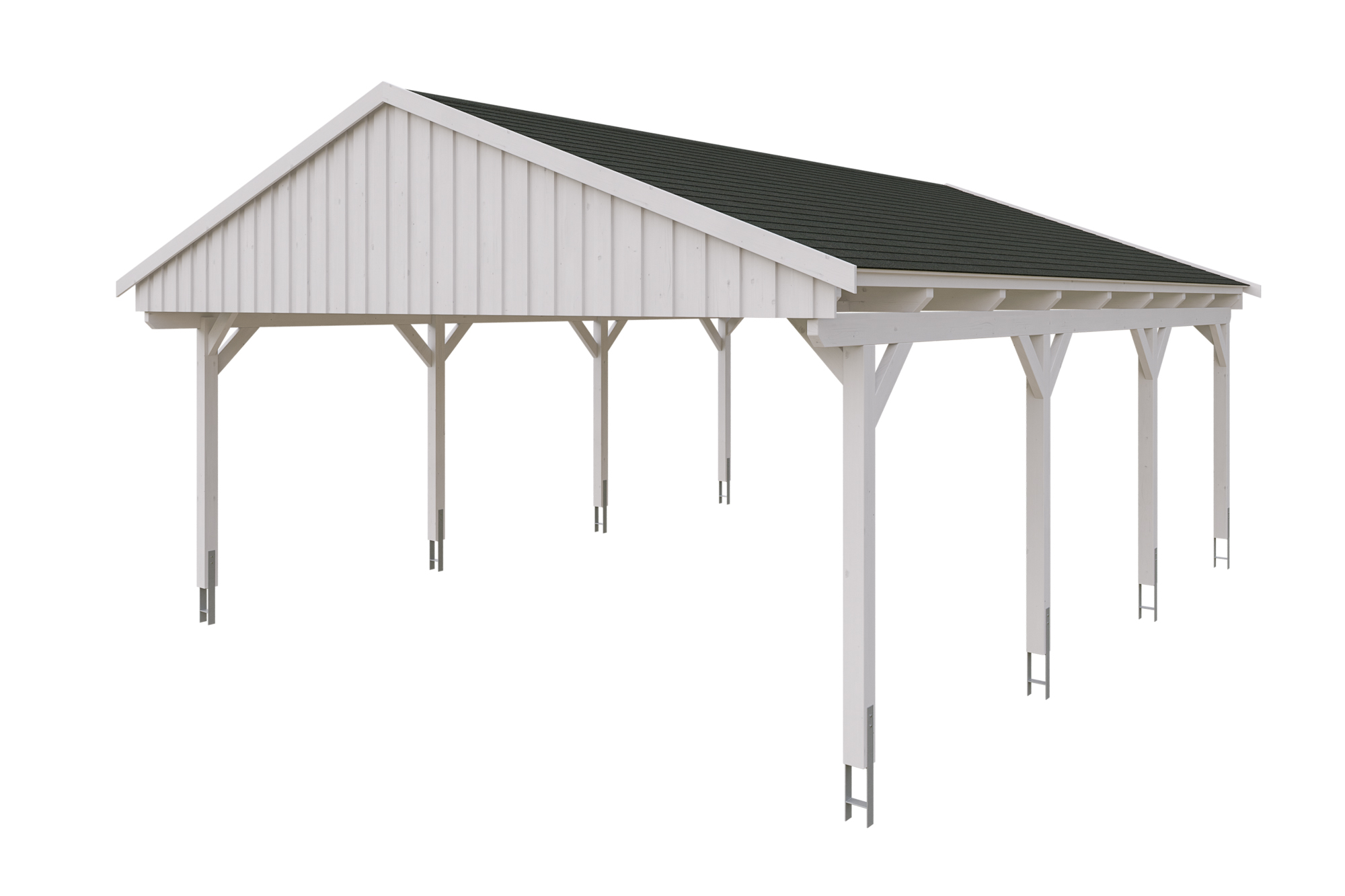 Produktbild: Carport Fichtelberg 618 x 808 cm, farblich behandelt in weiß, mit schwarzen Dachschindeln