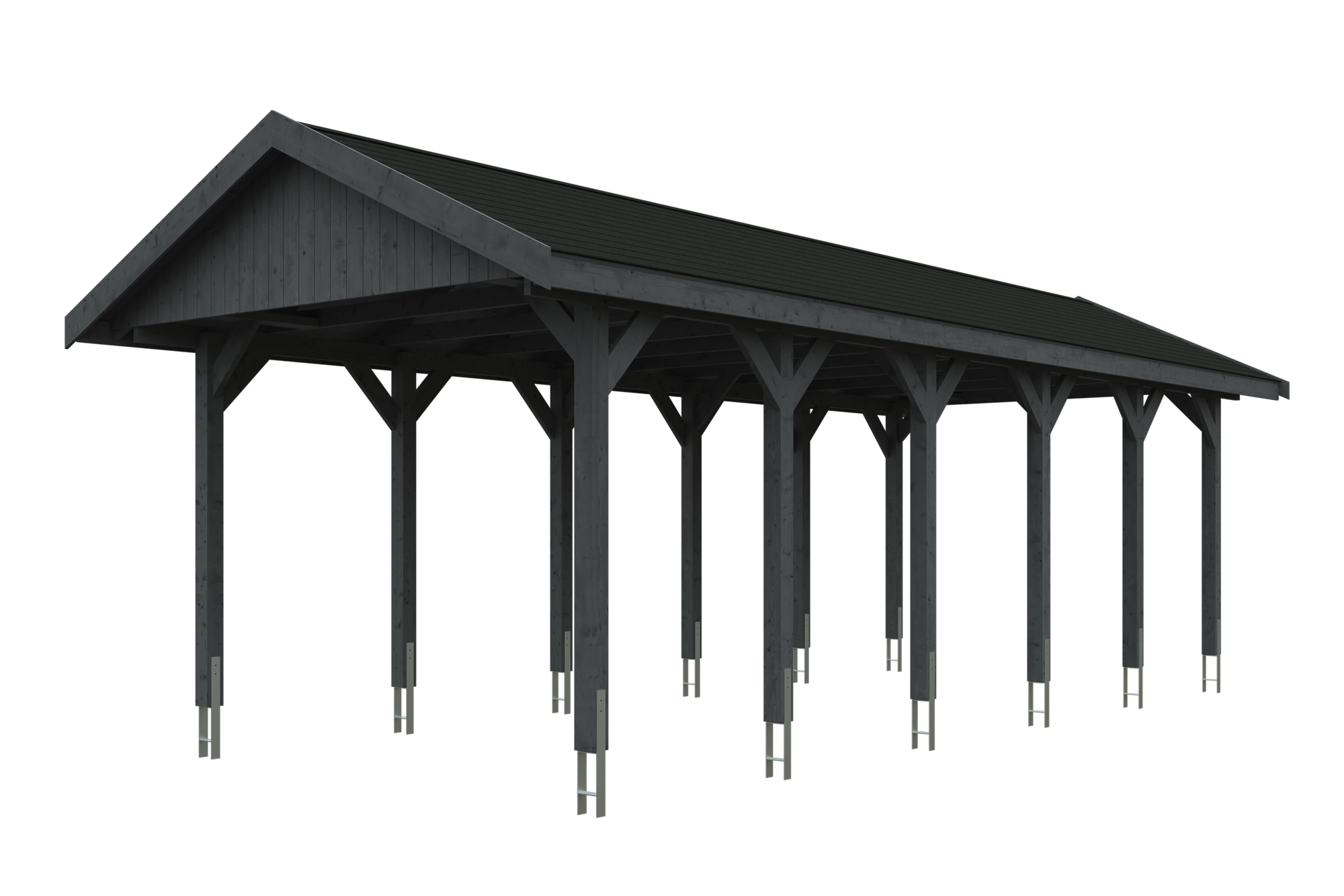 Produktbild: Carport Wallgau 380 x 900 cm, mit schwarzen Dachschindeln, farblich behandelt in schiefergrau