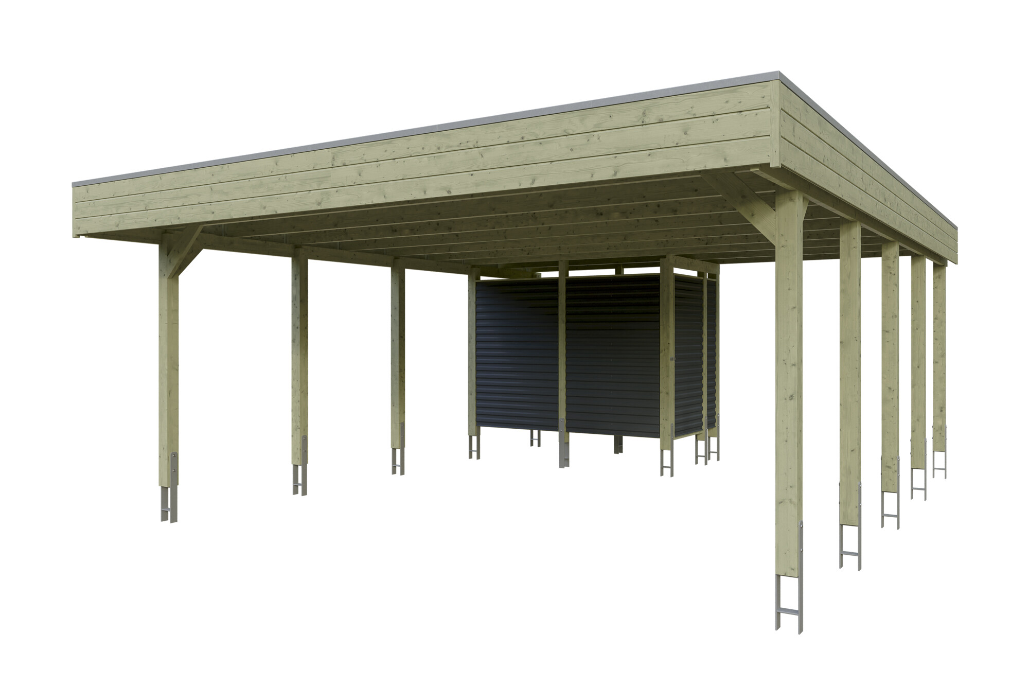 Carport FRIESLAND Hybrid 557x708cm Set 14, avec remise, bois résineux imprégné vert