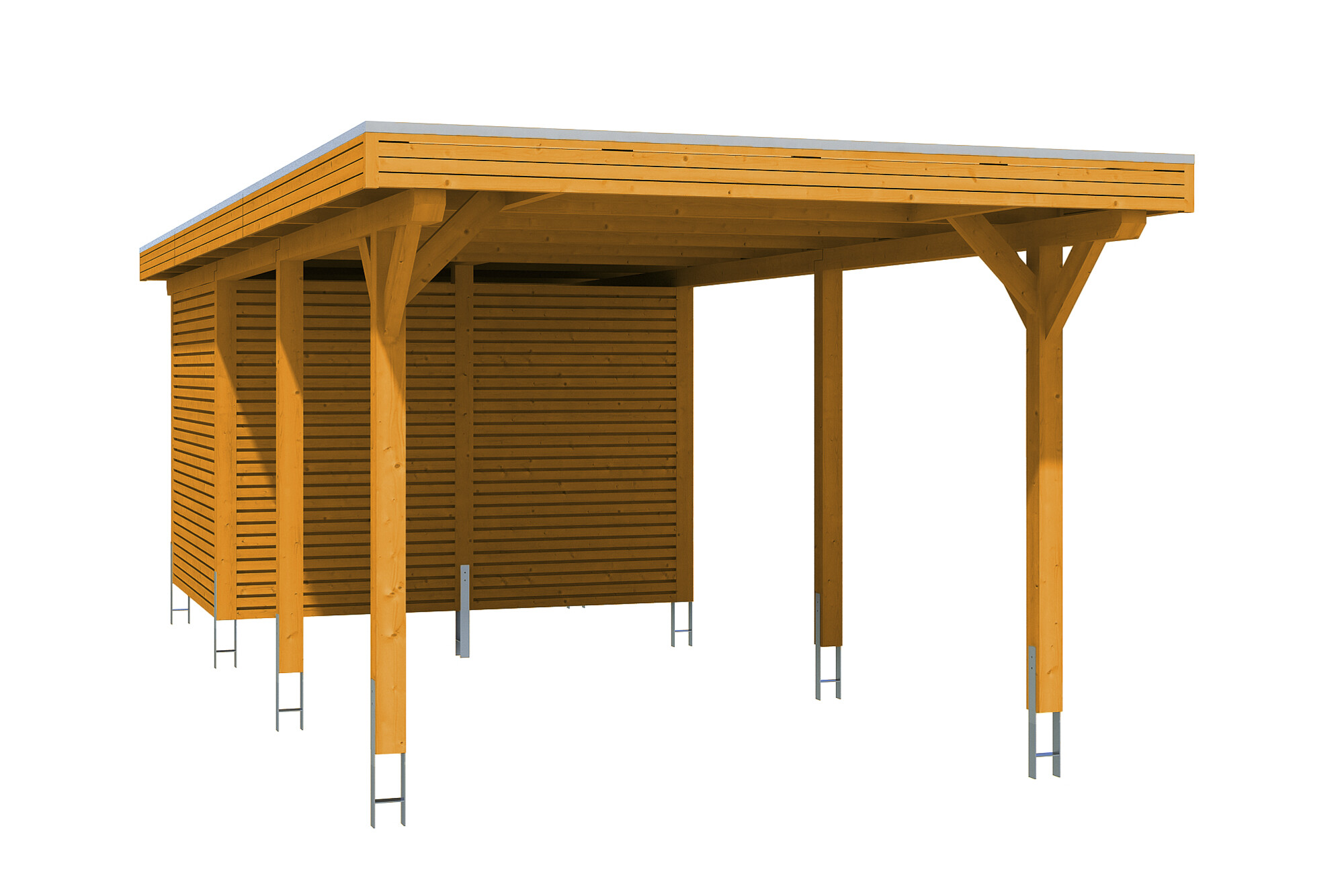 Carport Spessart 355 x 846 cm with storage room, colour pre-treated light oak