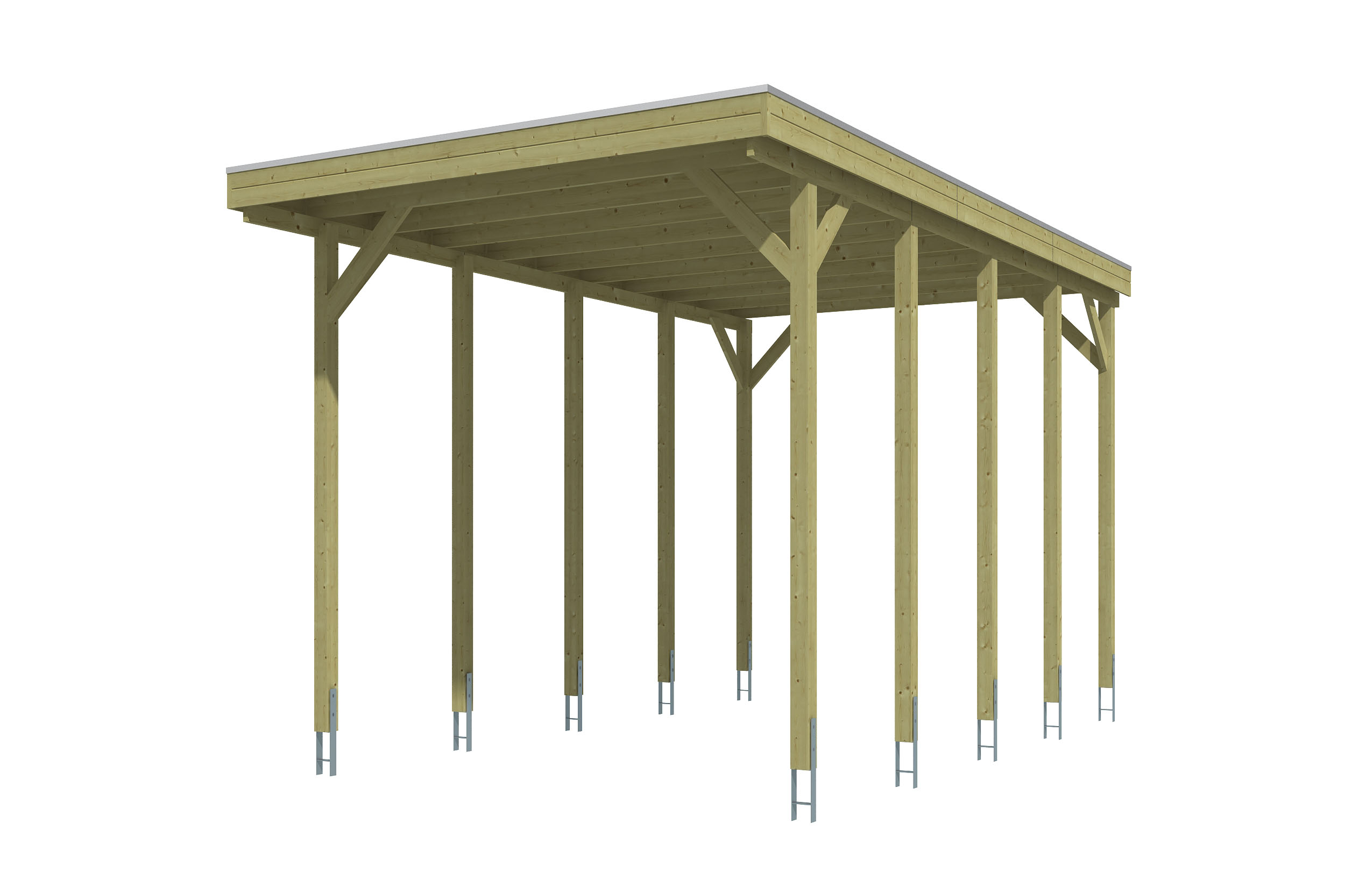 Caravan-Carport Friesland 402 x 708 cm, avec panneaux de toit en acier, imprégné vert