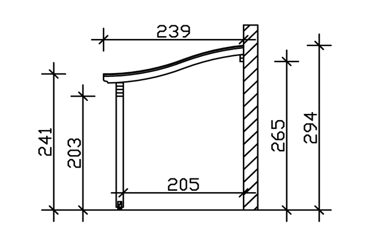 Grafik (Schnitt): Terrassenüberdachung Verona, Tiefe 239 cm
