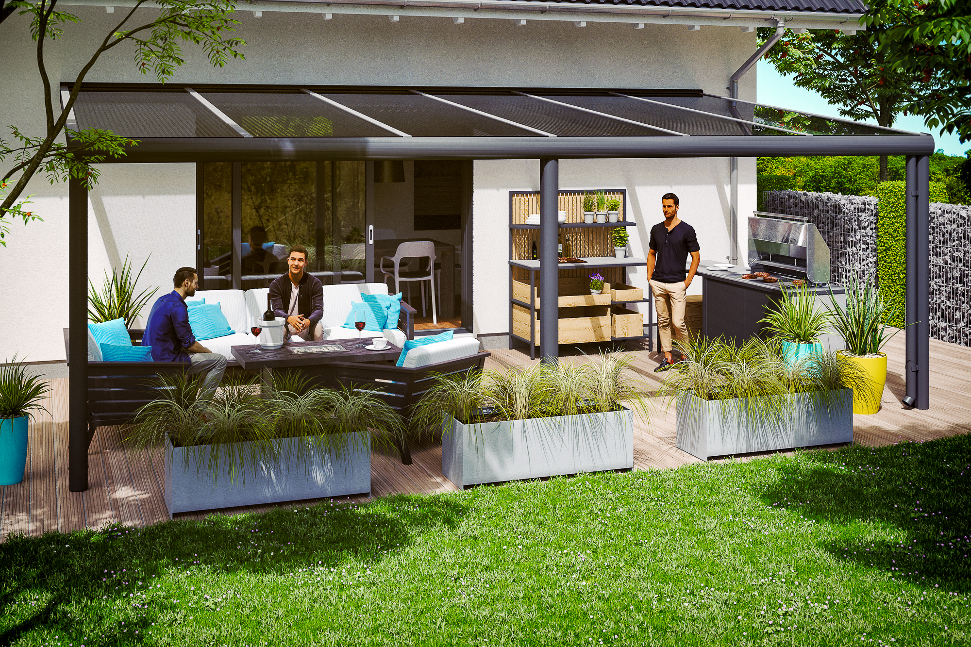 Ambientebild: Terrassenüberdachung Garda, Breite 648 cm, farblich behandelt in anthrazit