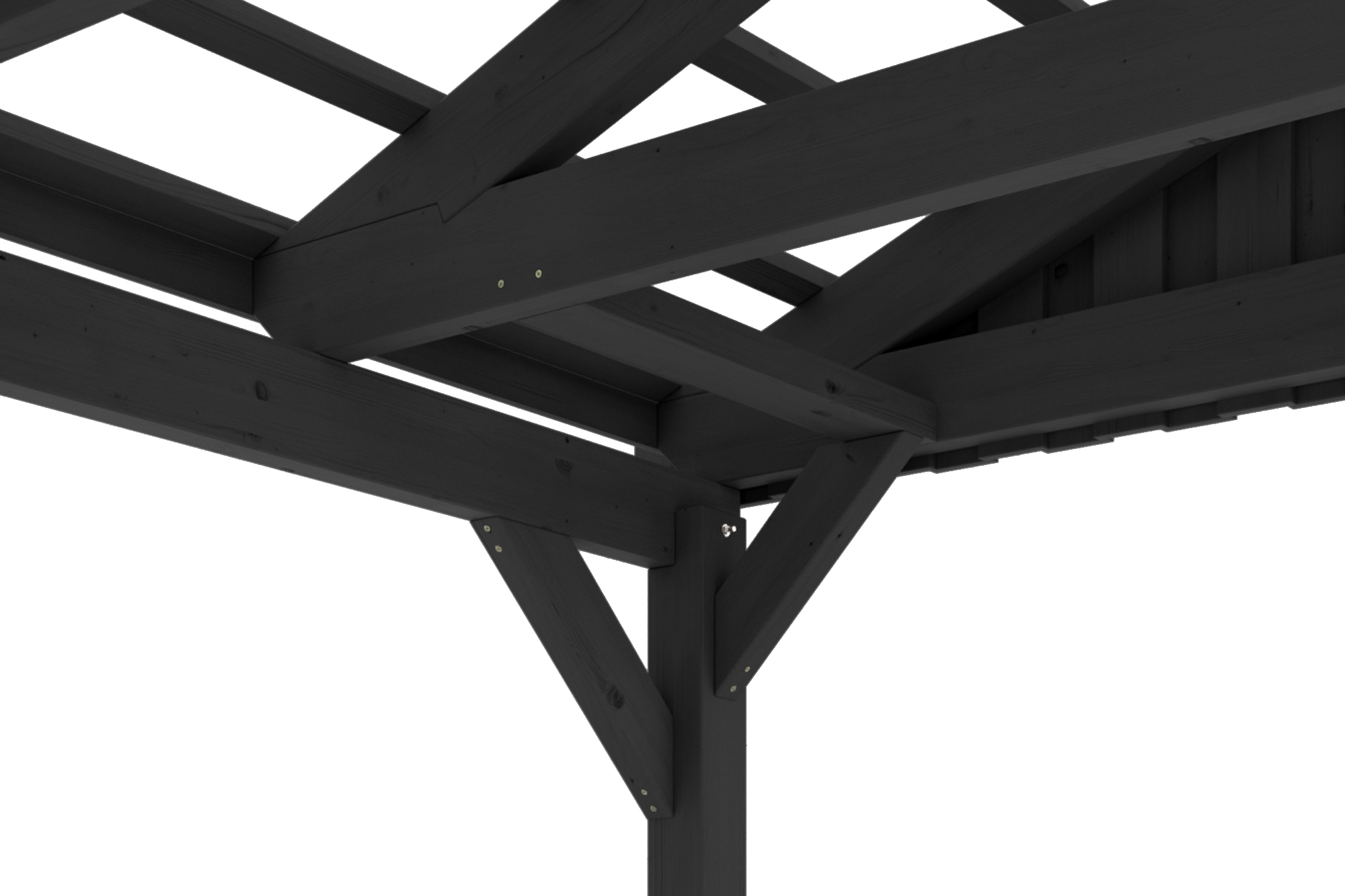 Detailbild: Dachkonstruktion beim Carport Fichtelberg mit Dachlatten von unten , farblich behandelt in anthrazit