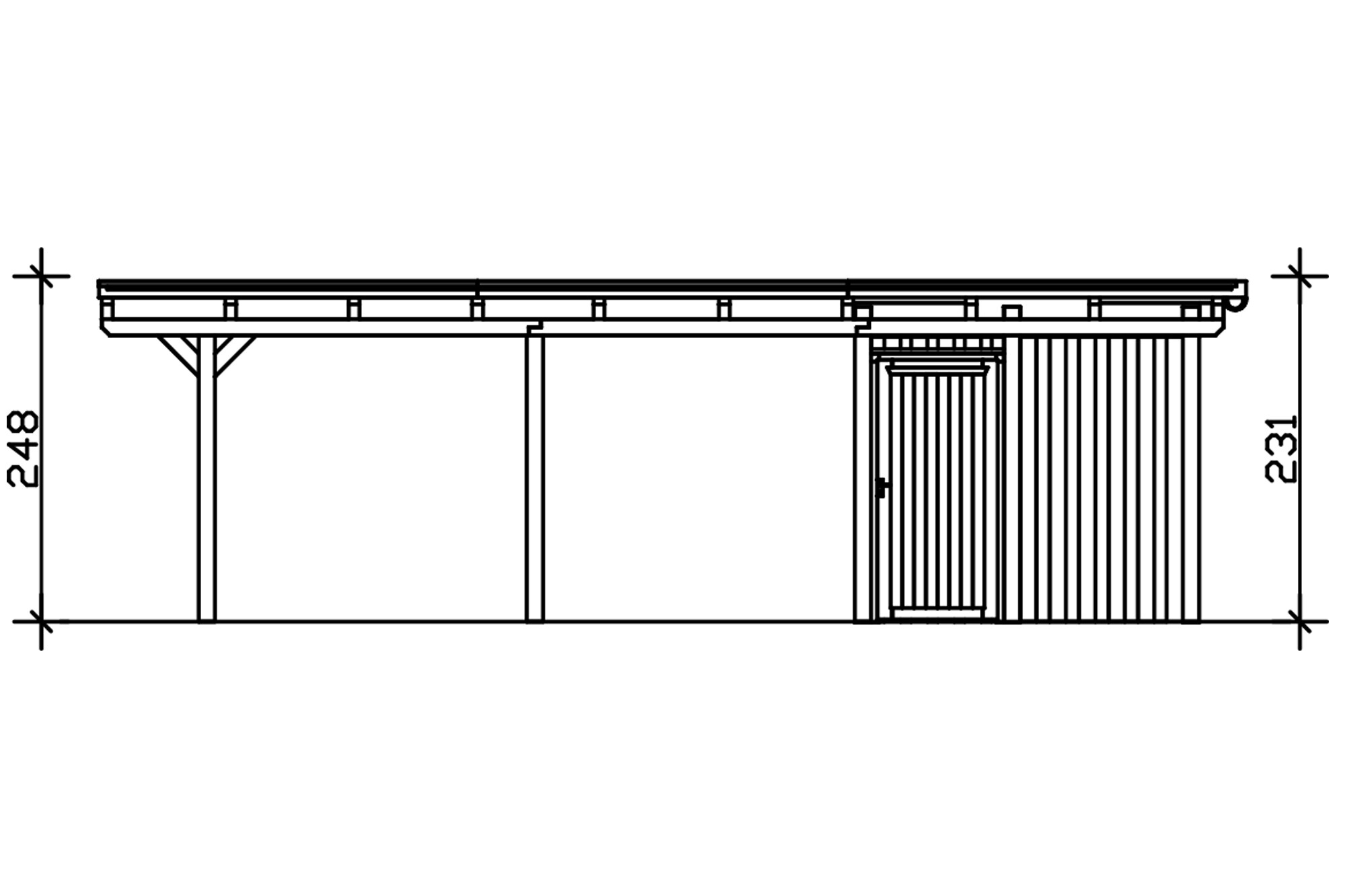 Carport Emsland 613 x 846 cm mit EPDM-Dach, mit Abstellraum, eiche hell