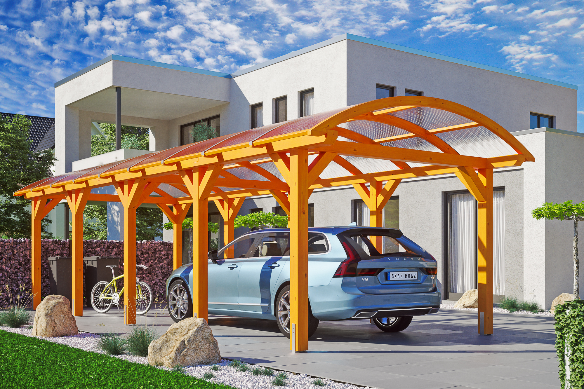 Ambientebild: Carport Franken 376 x 969 cm, farblich behandelt in eiche hell