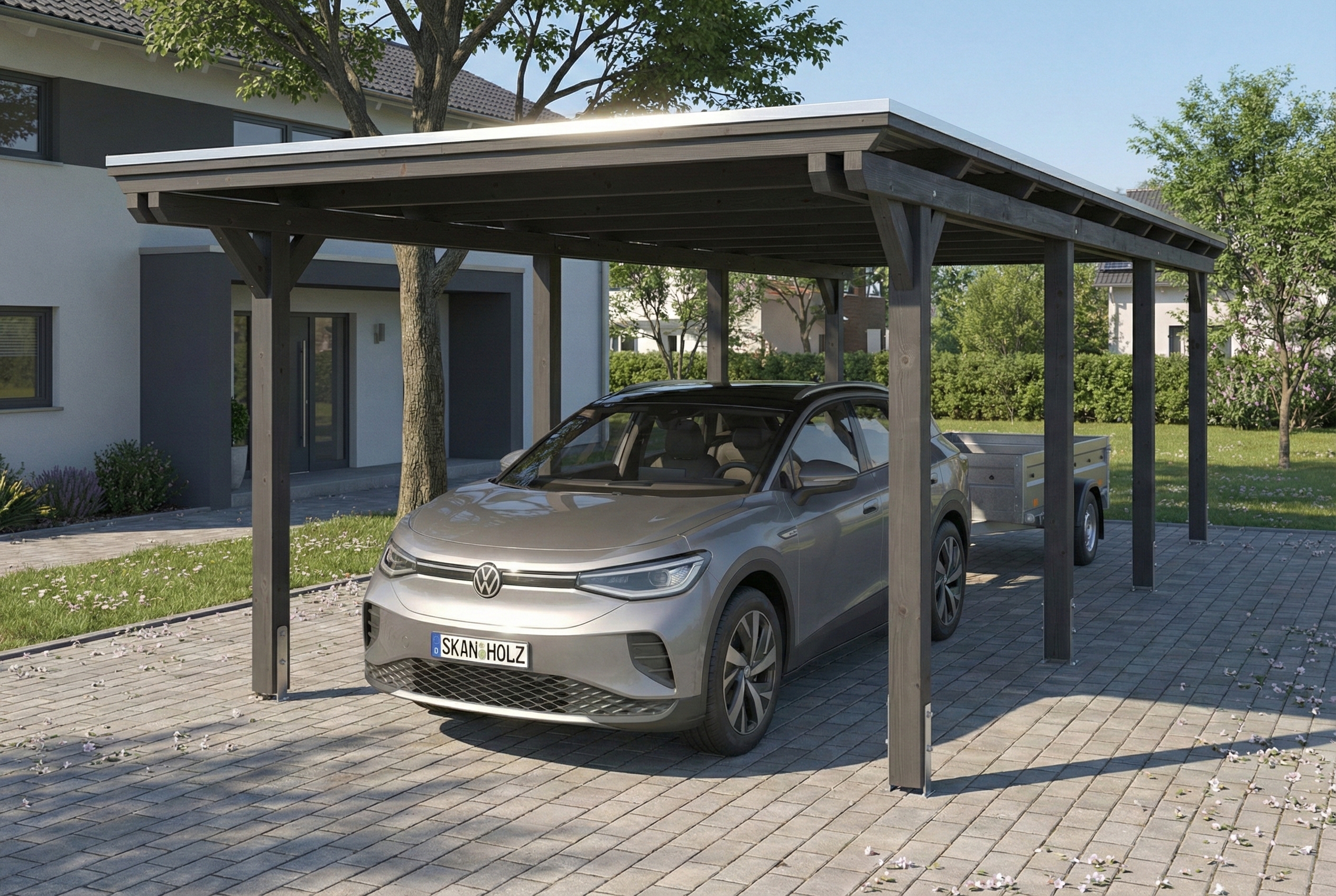 Carport Emsland 340 x 846 cm, stalen dakplaten met anticondensvlies, leigrijs