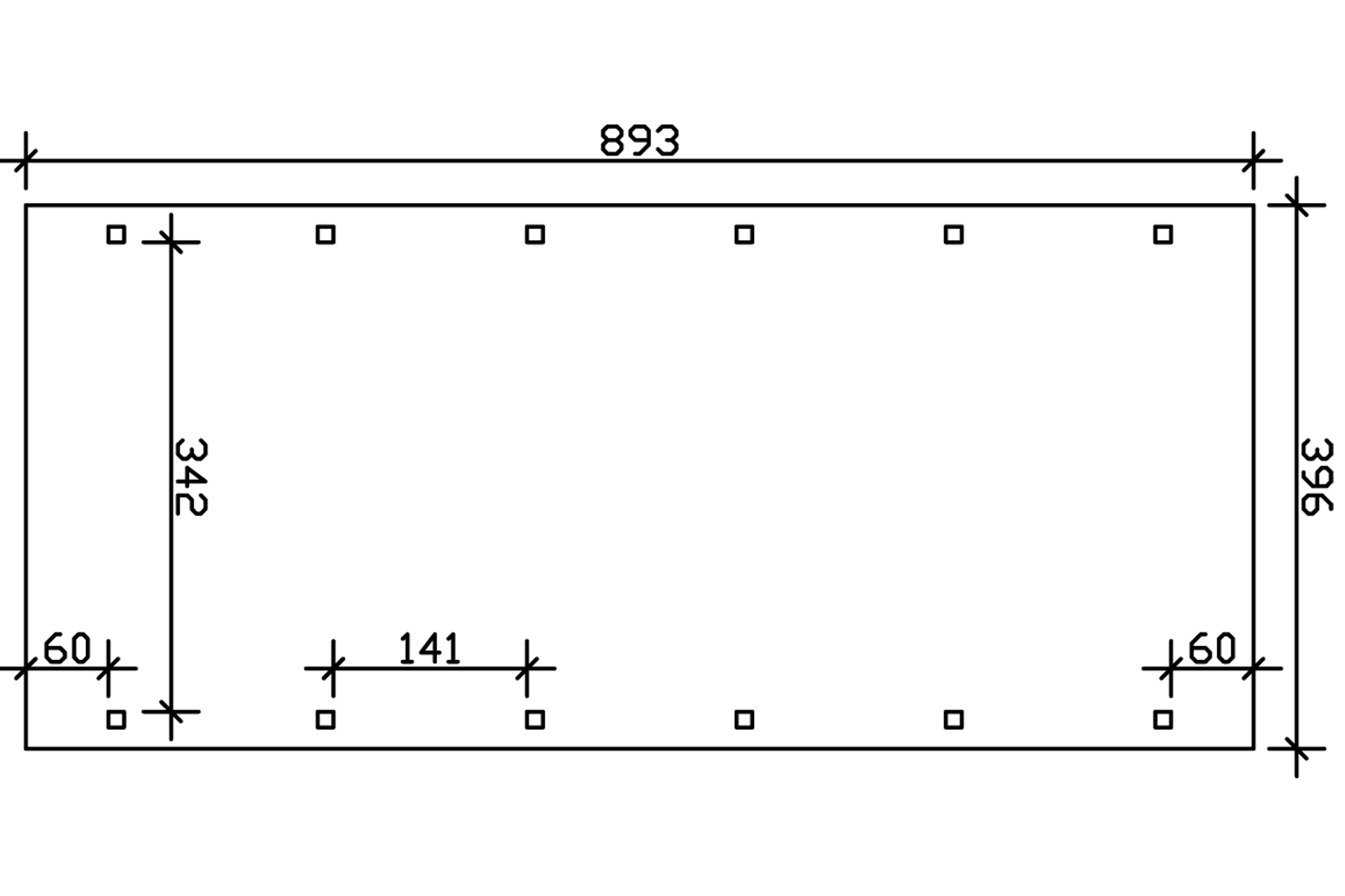 Grafik (Grundriss): Carport Spreewald 396 x 893 cm