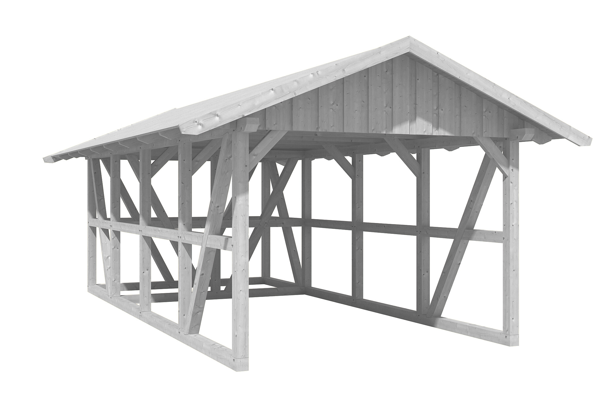 Carport Schwarzwald 424 x 772 cm mit Abstellraum, weiß, mit Dachschalung