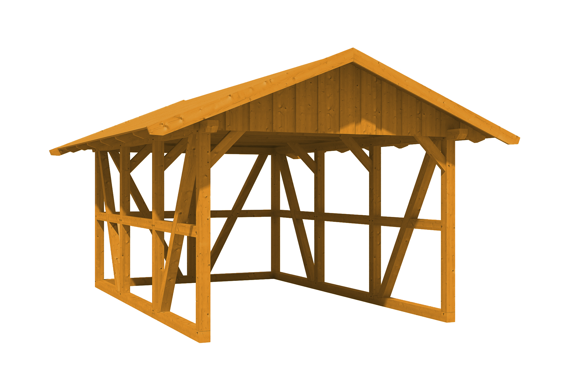 Produktbild: Carport Schwarzwald 424 x 600 cm mit Rückwand, mit Dachschalung, farblich behandelt in eiche hell