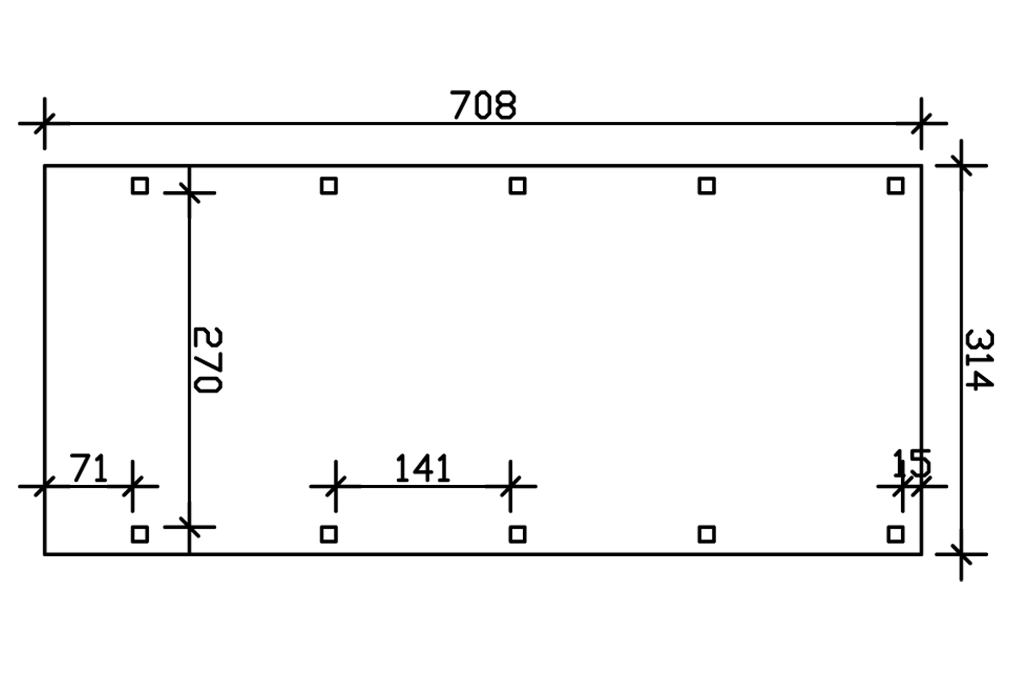 Grafik (Grundriss): Carport Friesland 314 x 708 cm