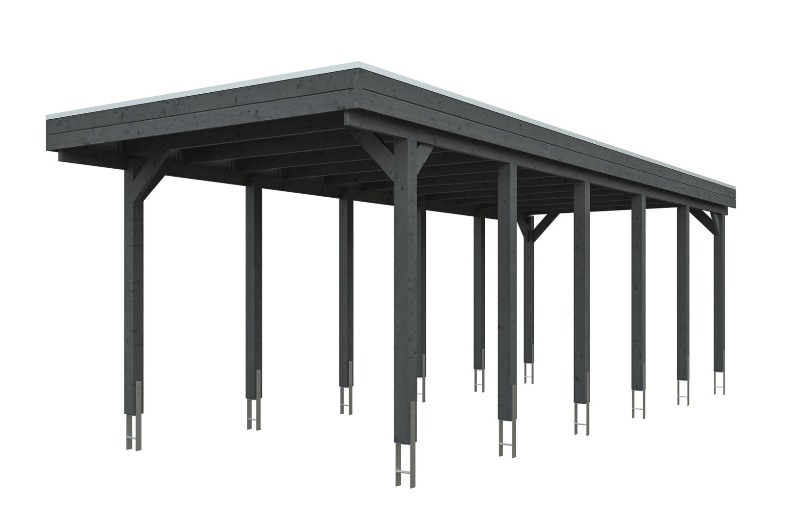 Carport FRIESLAND 314x860cm, planches de toit et EPDM, bois résineux imprégné, traitement coloré gris ardoise