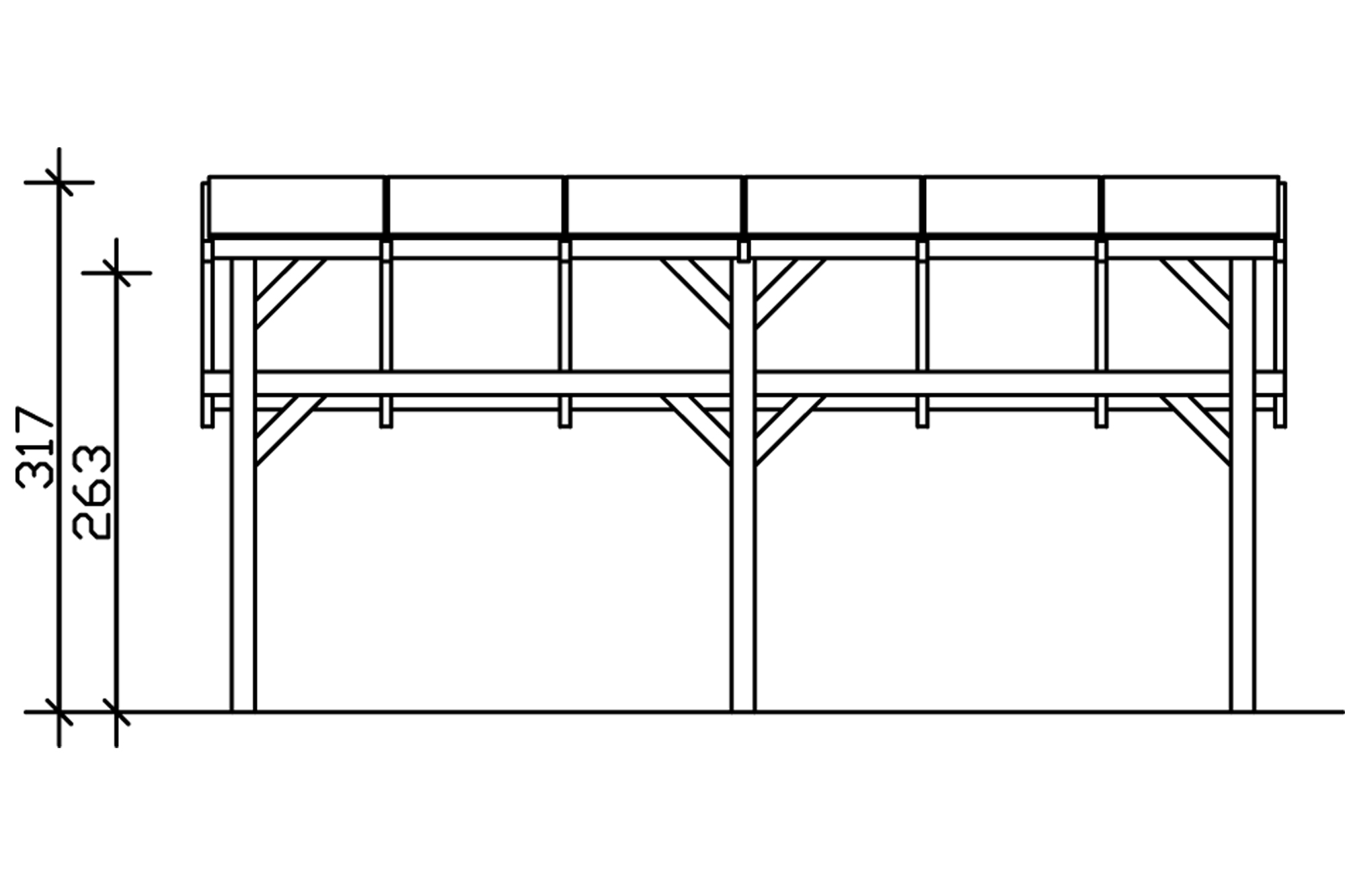 Grafik (Vorderansicht): Carport Schwaben 648 x 630 cm
