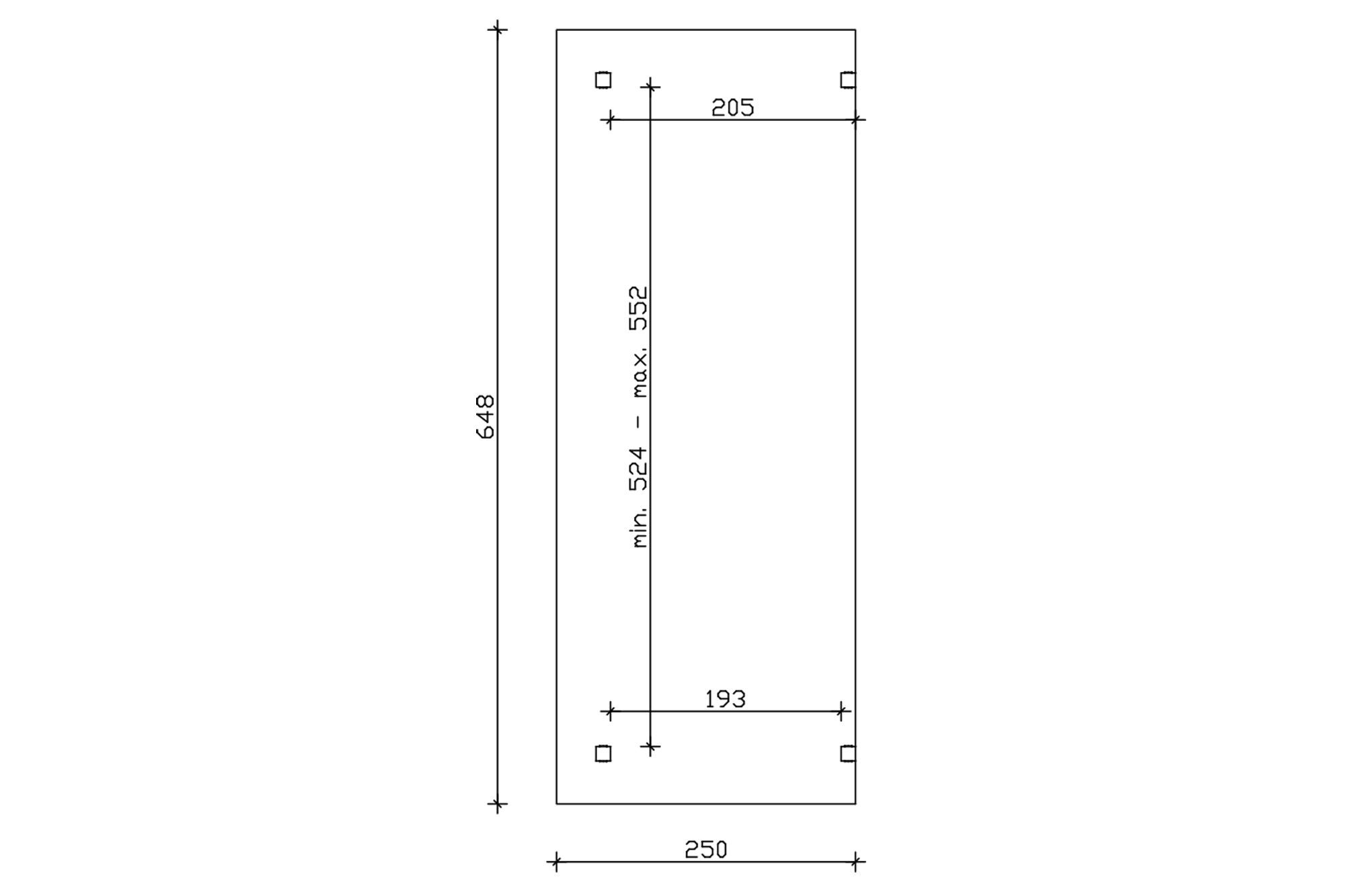 Grafik (Grundriss): Terrassenüberdachung Sanremo 648x250 cm