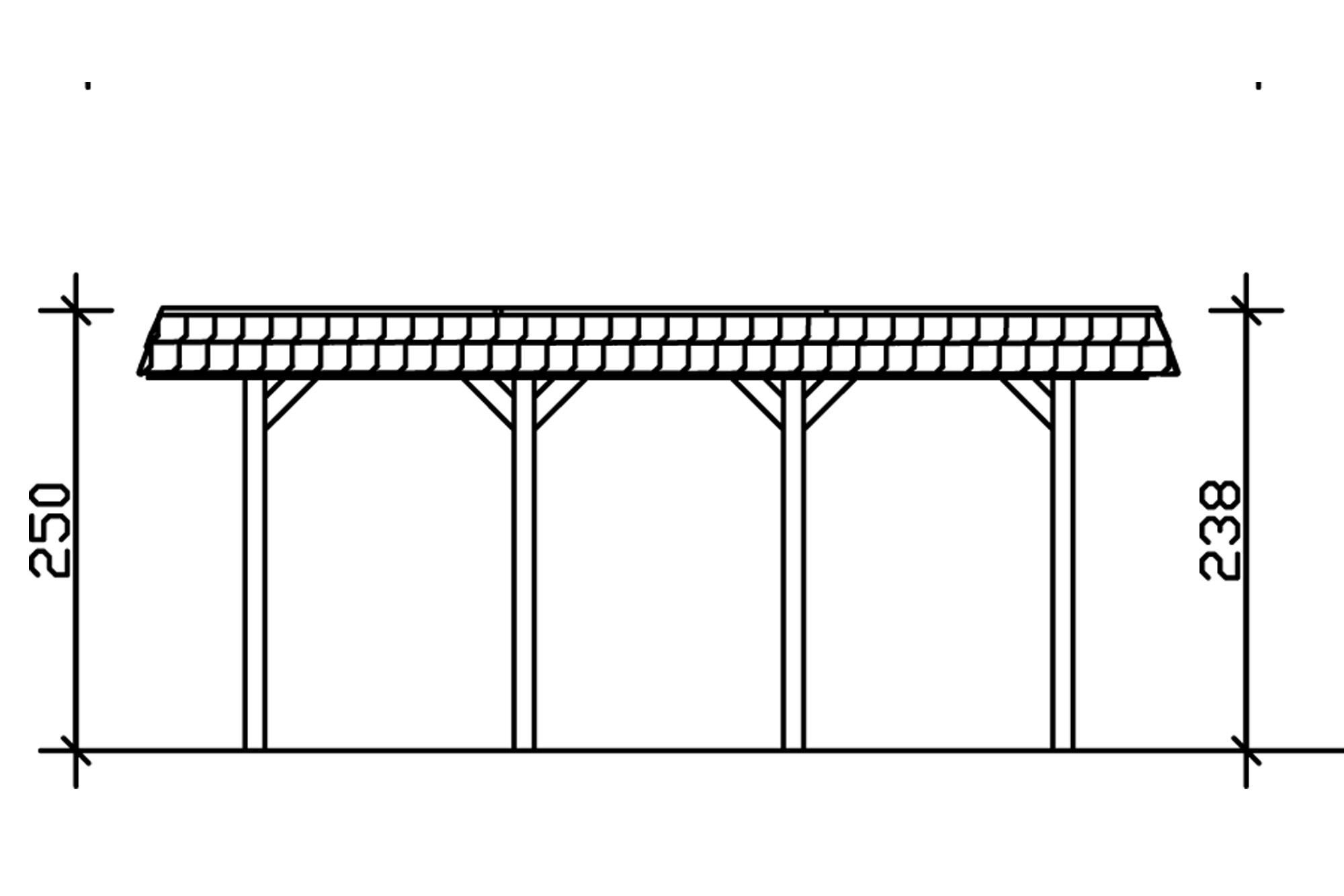 Carport Spreewald 585 x 589 cm mit Aluminiumdach, rote Blende