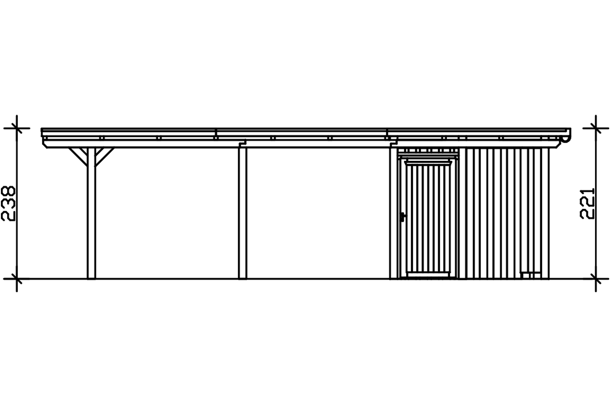 Grafik (Schnitt): Carport Emsland 354 x 846 cm mit Abstellraum
