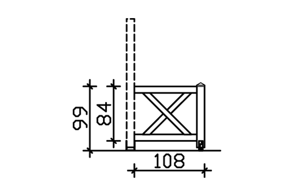 Leuning met andreaskruisen 108x84cm, sparrenhout, gelakt in antraciet