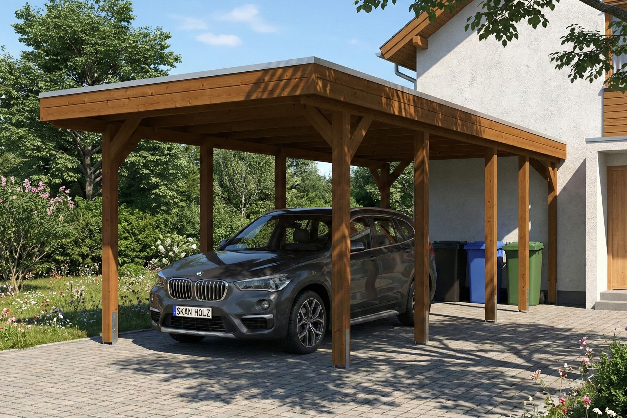 Carport Friesland 320 x 708 cm, met dakplaten, walnoot