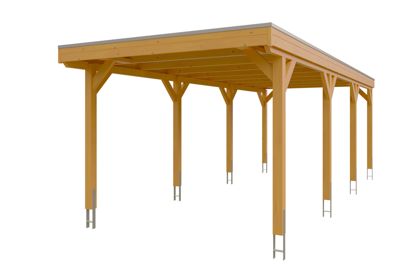 Carport Grunewald 321 x 796 cm met Aluminium dakplaten, gelakt in licht eiken