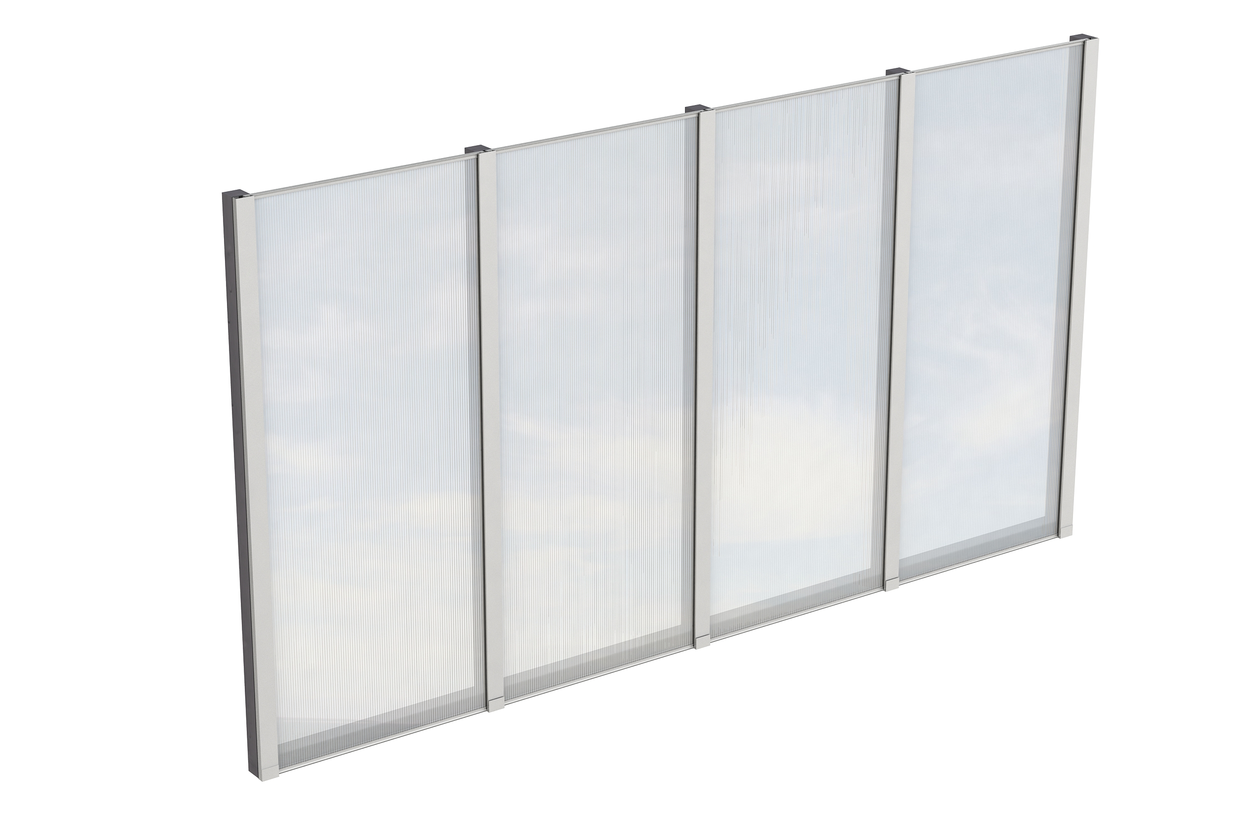 Zijwand van polycarbonaat 343 x 200 cm, voor vrijstaande terrasoverkapping, sparrenhout, gelakt in leigrijs