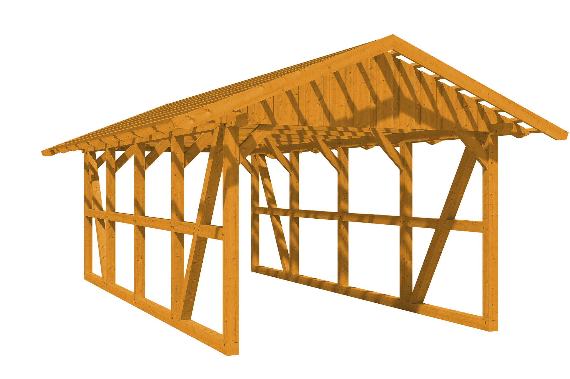 Carport Schwarzwald 424 x 772 cm met daklatten, gelakt in licht eiken