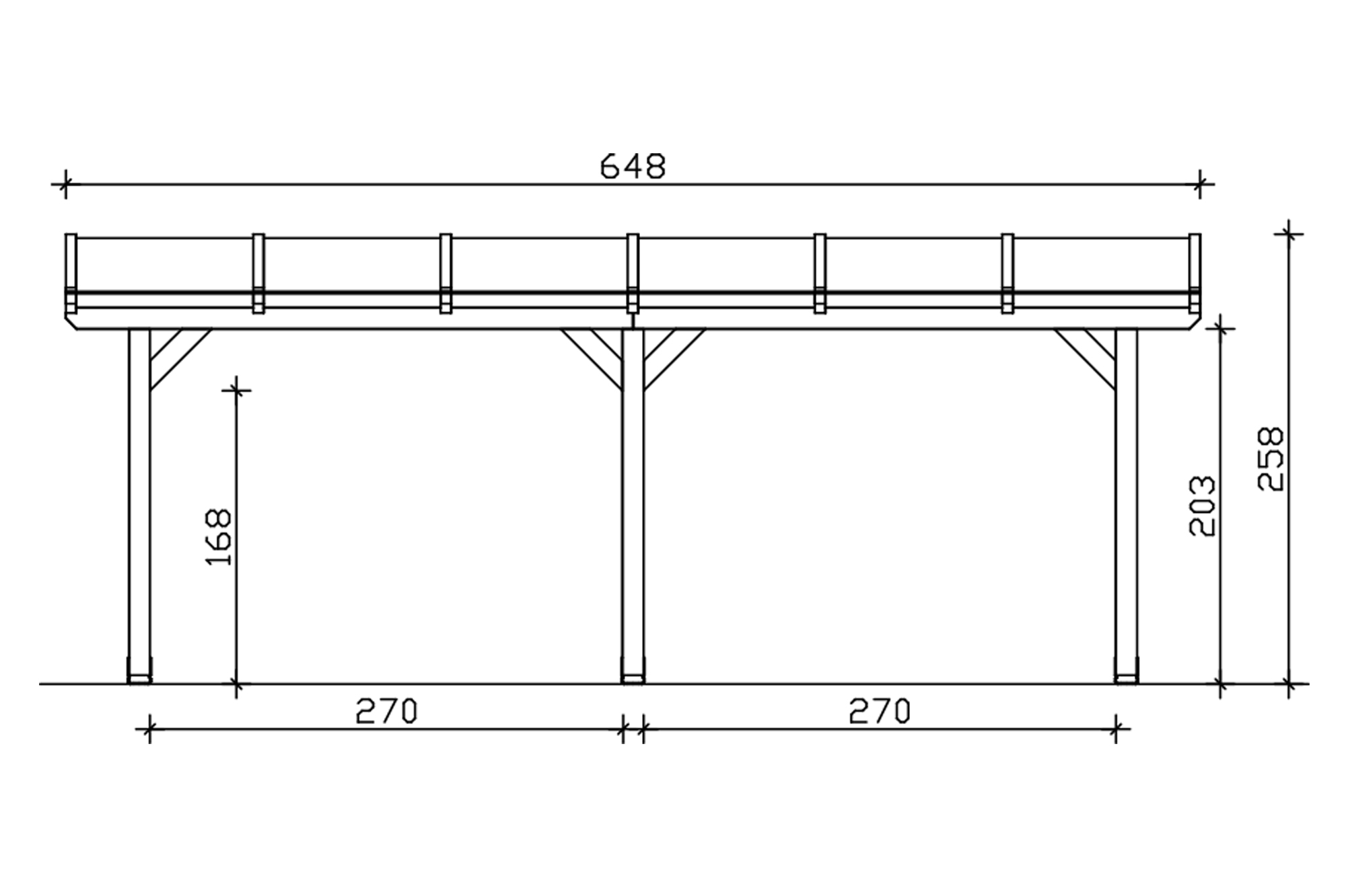 Terrasoverkapping Andria 648 x 250 cm, gelamineerd hout, gelakt in noten