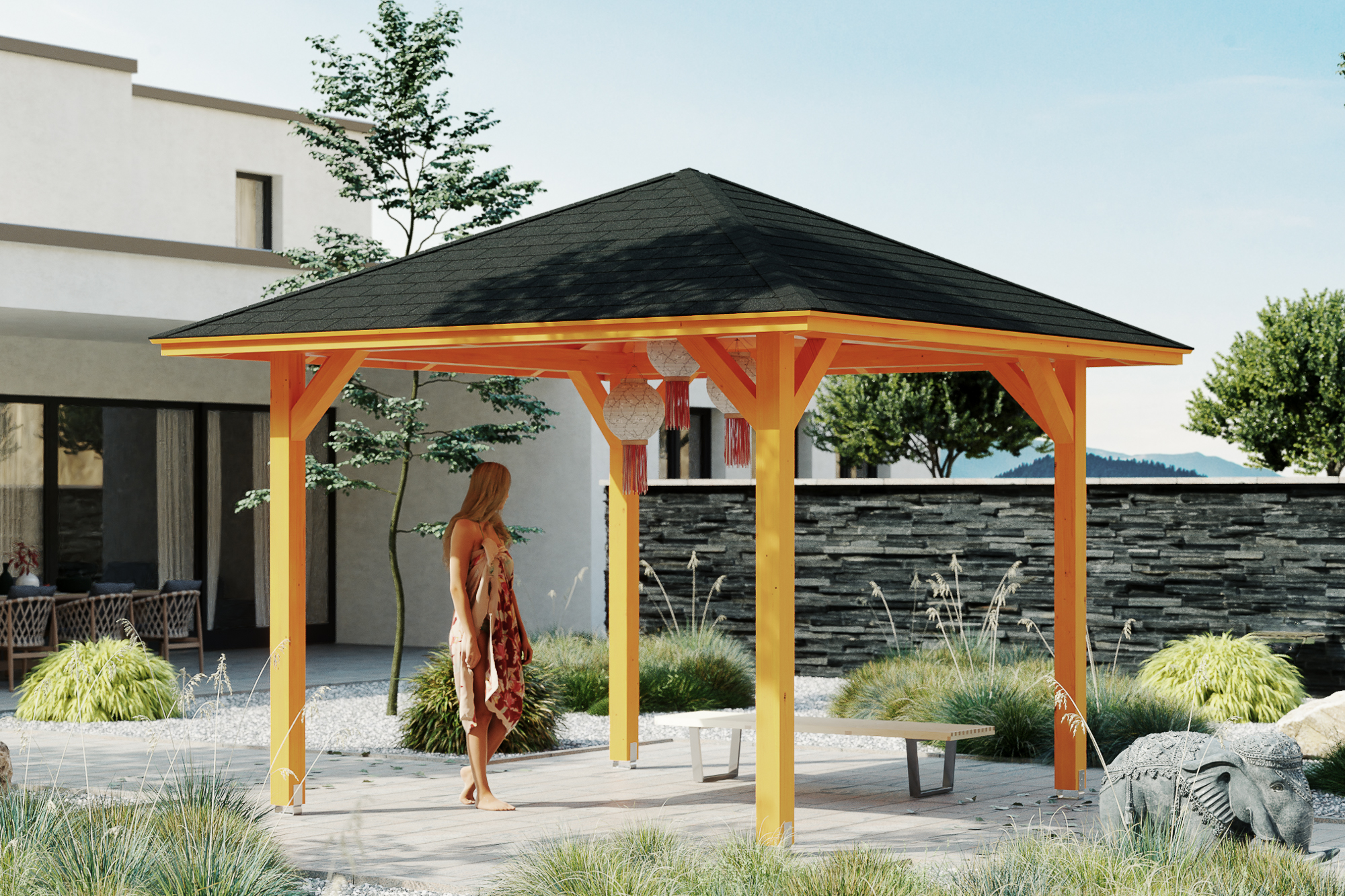 Ambientebild: Pavillon Cannes 1, farblich behandelt in eiche hell